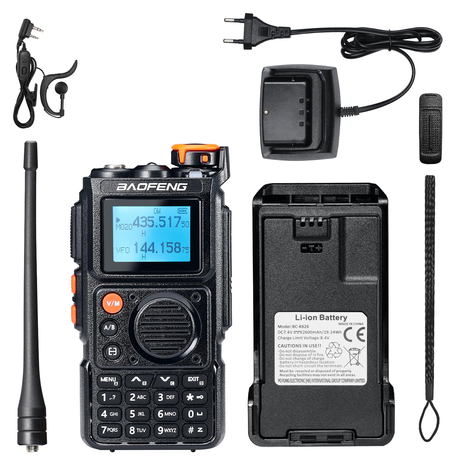 BAOFENG K6 Tri-Bande Talkie-walkie, Radio Amateur Haute Puissance 6W, multibande UHF/VHF/FM/Air, 2600 mAh Batterie, Charge USB-C, 999 CH, Copie de fréquence sans Fil, fréquence répéteur inversée