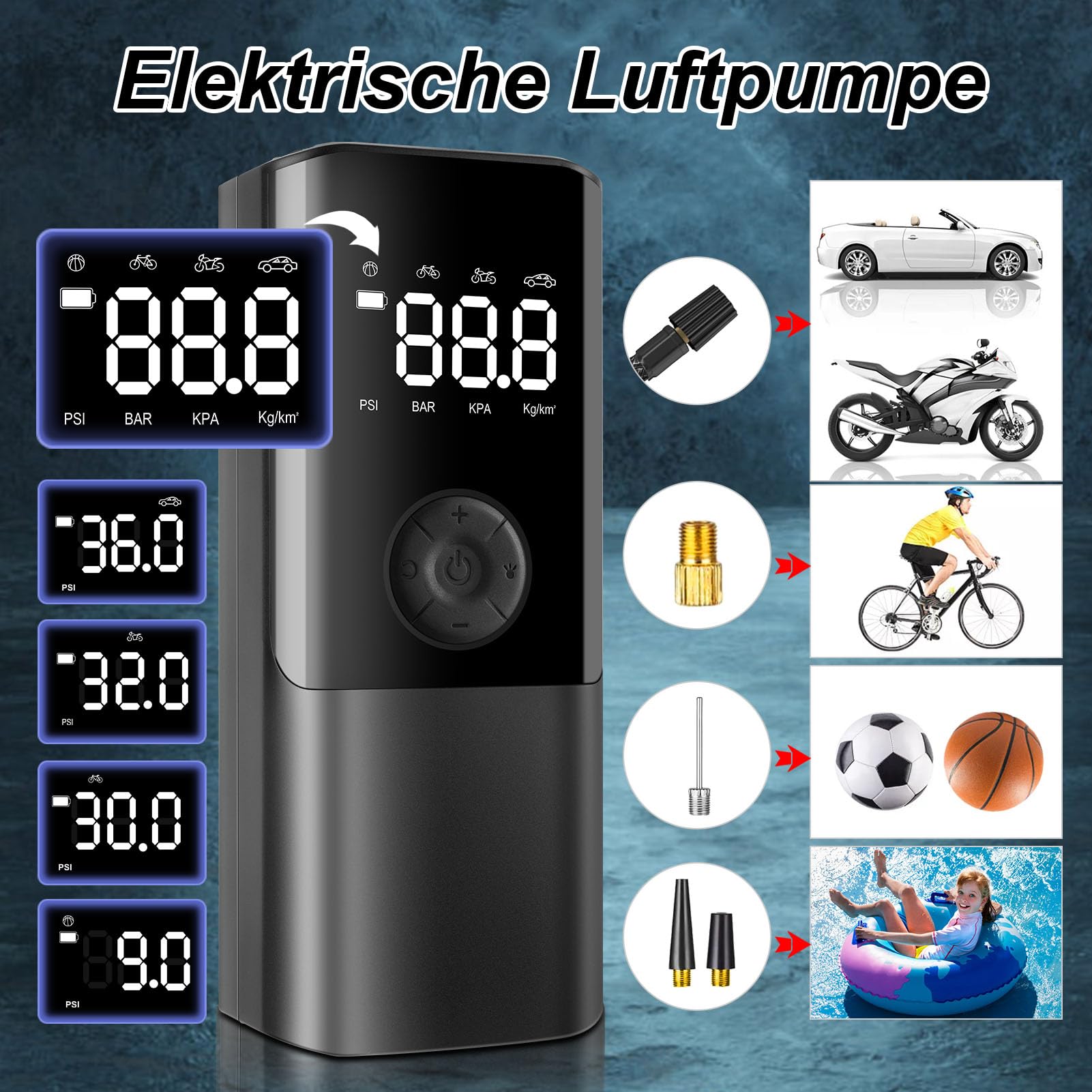 Viafexna Compressore Aria Portatile Auto, Gonfiatore Elettrico 6000Mah, Mini Pompa Elettrica da 150 Psi con Manometro per Pneumatici Dell'Auto, Bicicletta, Palla, Materasso Gonfiabile, Palloni
