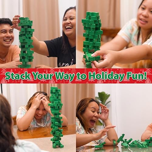 Miniatura 3 de Funwares Árbol de Navidad apilable, juego de apilamiento de bloques de madera, torre de rodar, diversión familiar y de fiesta, niños y adultos,