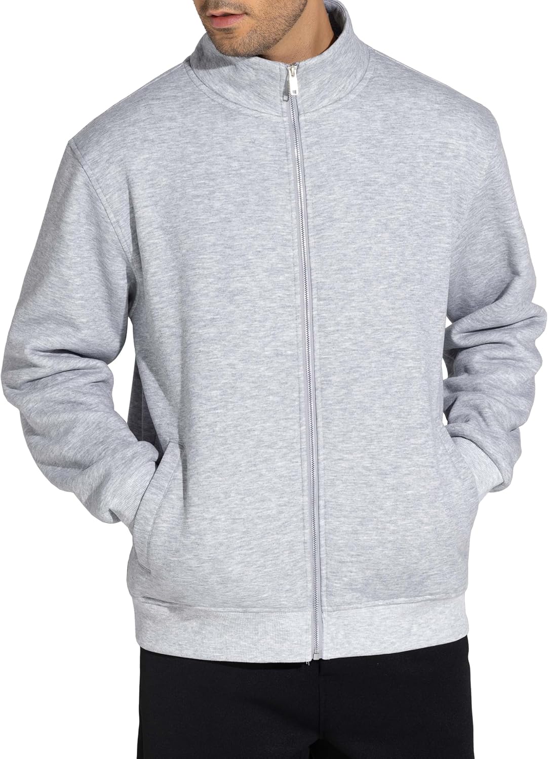 THE GYM PEOPLE Men's Fleece Full Zip Up Sweatshirts Mock Neck Long Sleeves Workout Jacket with Pockets - Image 3