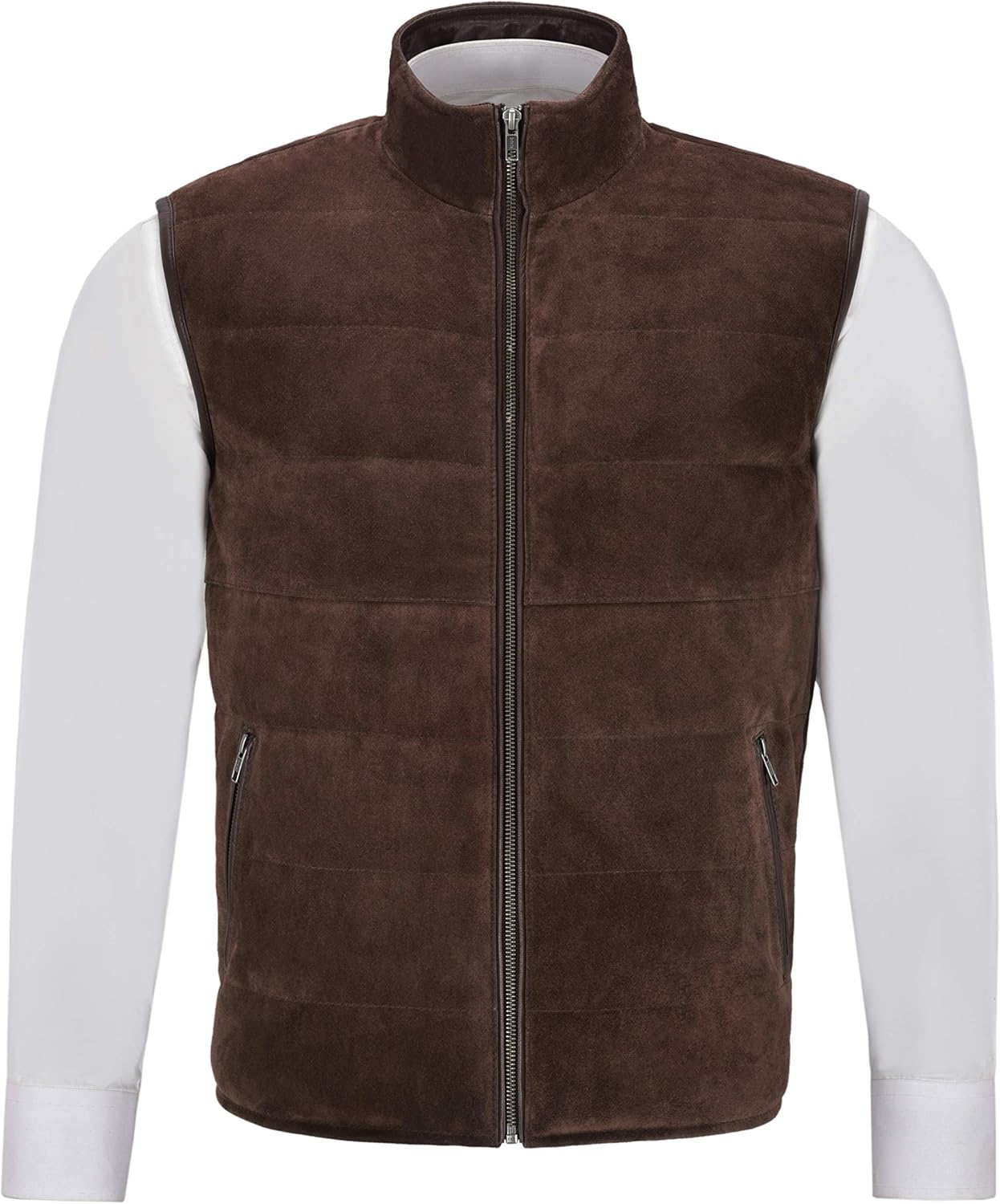 Men's Quilted Leather Waistcoat Brown Real Suede Leather Fashion Gilet Vest 1799