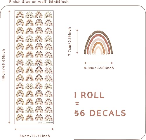 Miniatura 2 de funlife 56 calcomanías de pared de arco iris boho para despegar y pegar, calcomanías de pared autoadhesivas de arco iris para dormitorio de niñas,