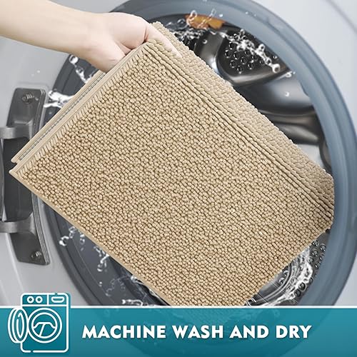 Miniatura 16 de Juego de 3 alfombras de baño extrasuaves y absorbentes, alfombras de baño de felpilla, alfombra de felpa antideslizante, juego de baño con alfombras