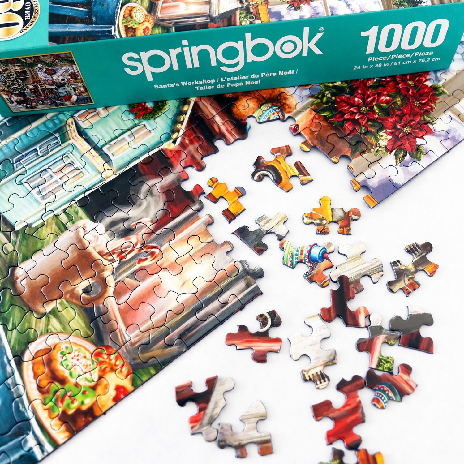 Springbok 1000 Piece Puzzles for Adults - Set of 2 New Christmas Jigsaw Puzzles - Santa's Workshop and Naughty or Nice