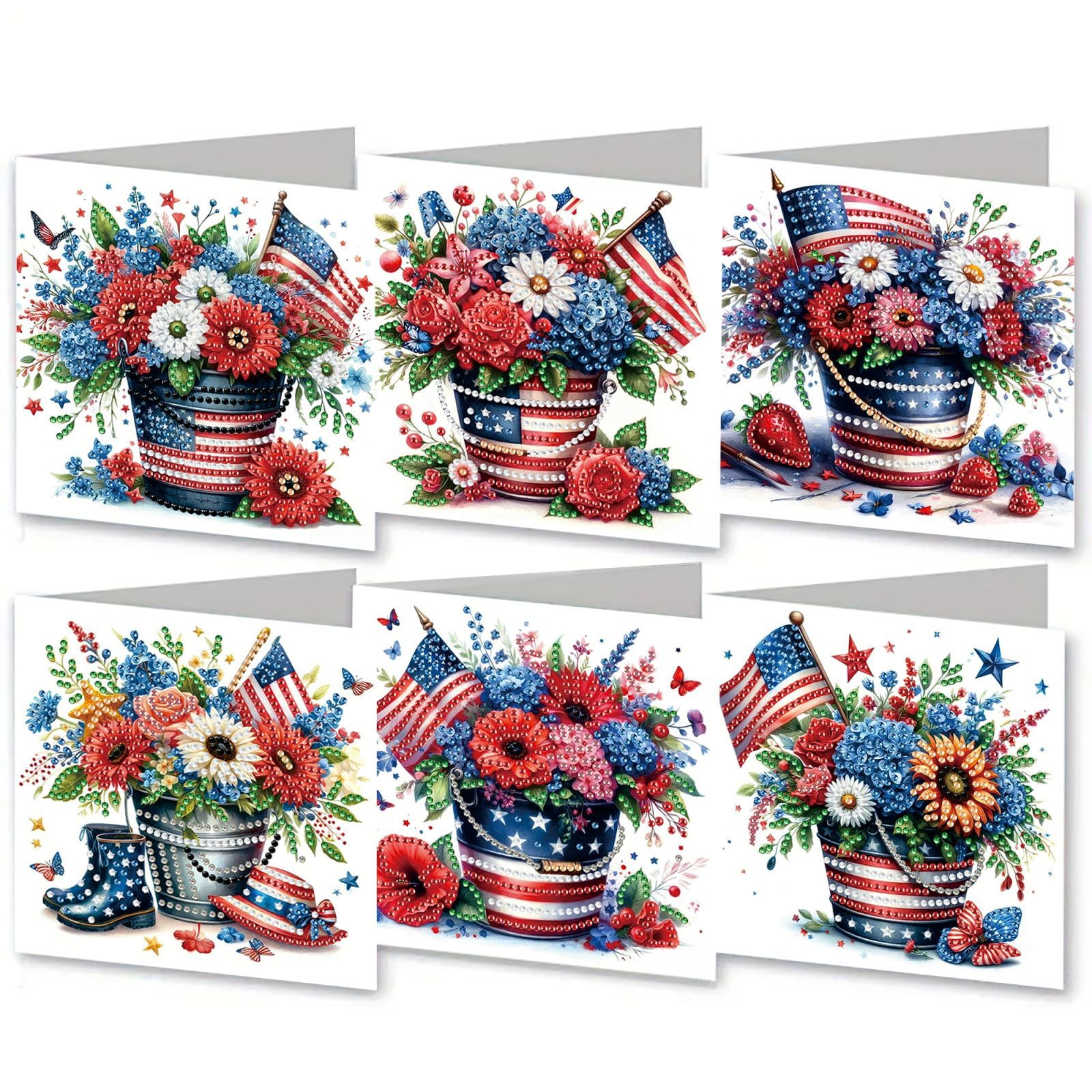 CustmArti Diamond Art Painting DIY Holiday Greeting Card Creative Blessing Folding Six-Pack Stationery Ornament Handmade Present Embroidery-Bouquet
