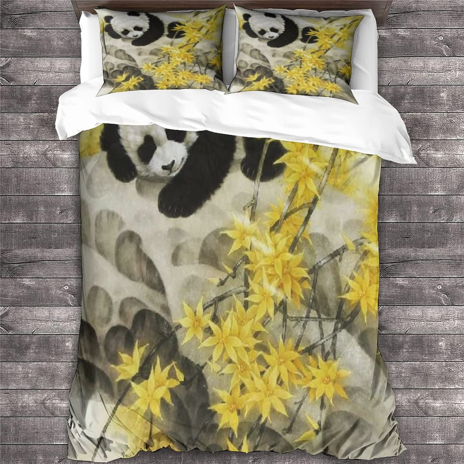 Housse de couette panda parure de lit 3 pièces King literie confort pour adultes