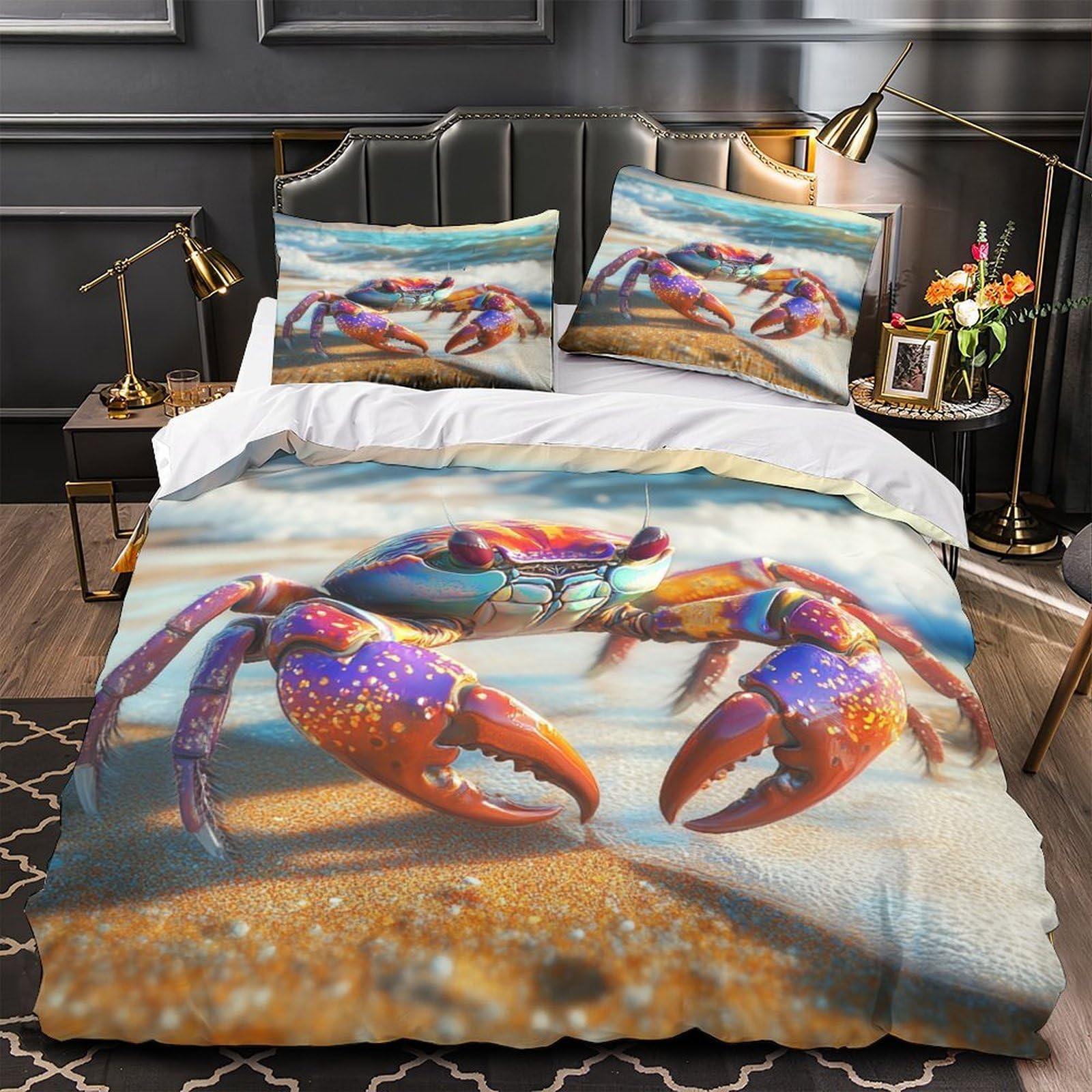 Housse de couette crabe coloré 140x200 microfibre anti-tache lavable
