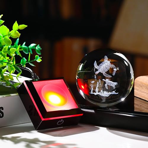 Miniatura 3 de Qianwei Regalos de tortuga marina para mujer, bola de cristal 3D de 3.14 pulgadas, decoración láser de tortugas marinas, figuras de tortuga, estatua