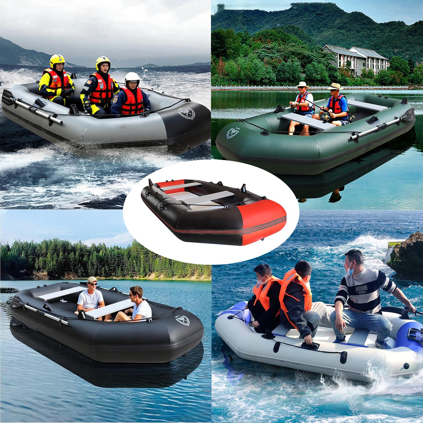 Bote Inflable, Kayak Hinchable mar, Kayak Inflable Grueso para 2/3/4/5/6/7/8/9/10 Personas, Botes de Goma, Barco Hinchable, Sup Aerodeslizador Incluye Bomba de Mano/Remo de Aluminio/Mochila
