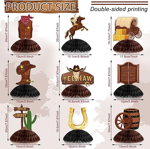 Miniatura 2 de Pajean 9 piezas de centro de mesa de panal de vaquero occidental salvaje, decoraciones de fiesta de vaquero occidental para niños, cumpleaños, baby