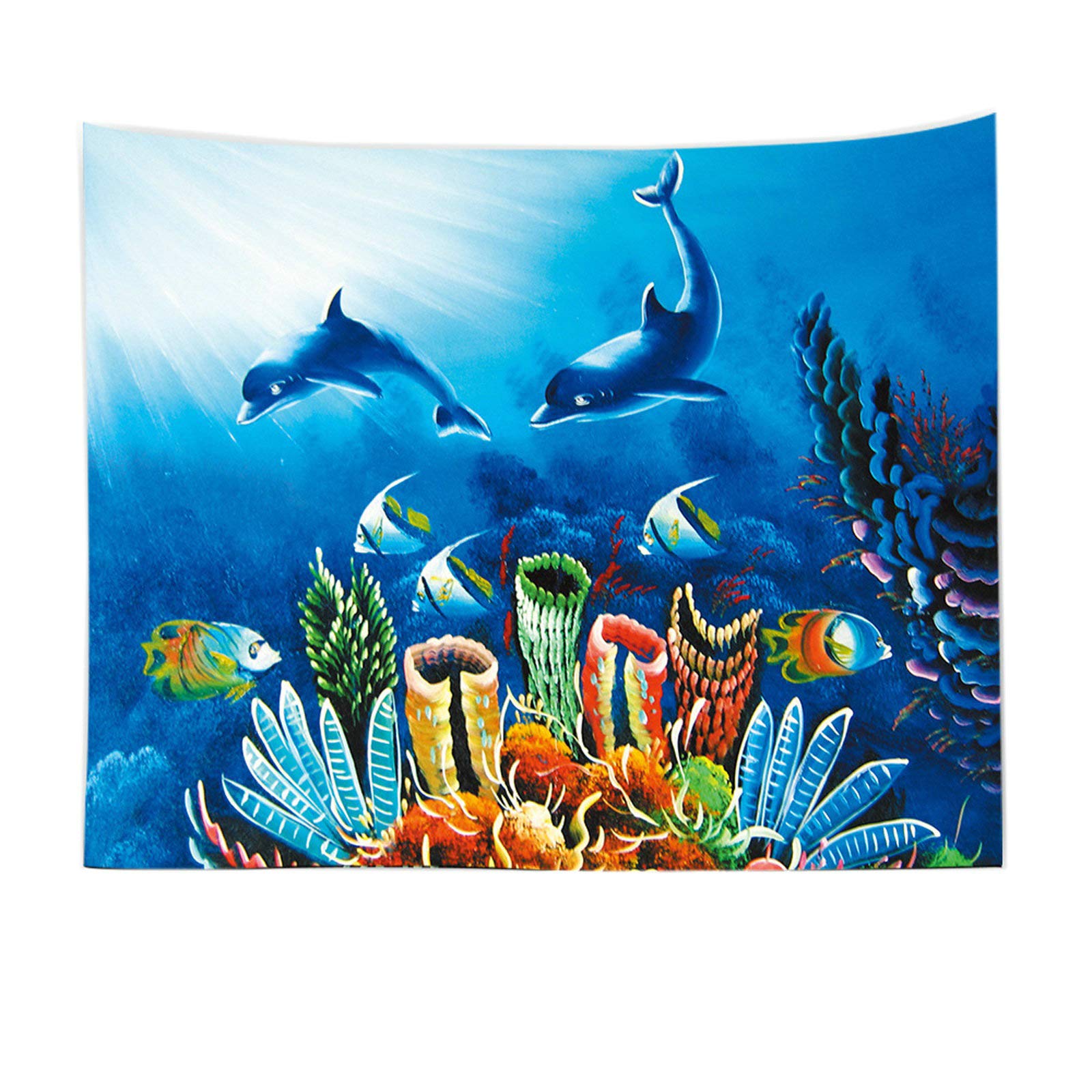 Tapisserie murale vintage corail poisson bleu 230x150cm style C