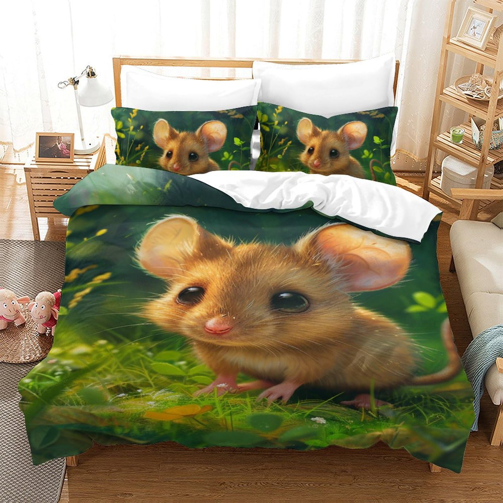 Souris ensemble de literie 3D avec housse de couette single 140x200cm et sa taie d'oreiller
