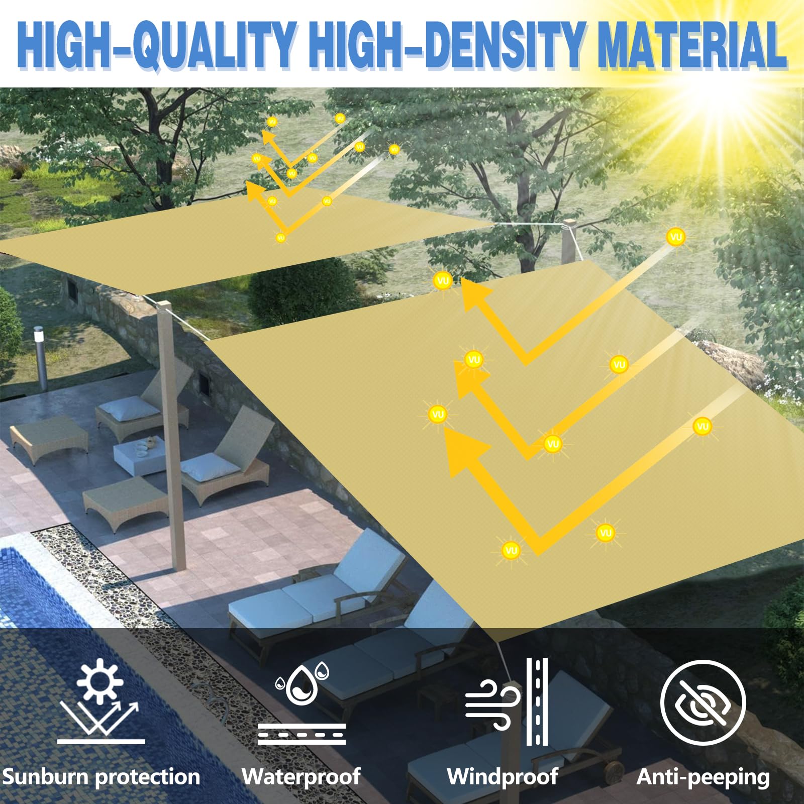 Sun Protection Net, Balcony Cladding with Rope, Waterproof Awning Fabric, Patio Canopy, Balcony Fence Screen, Privacy Screen - Image 2