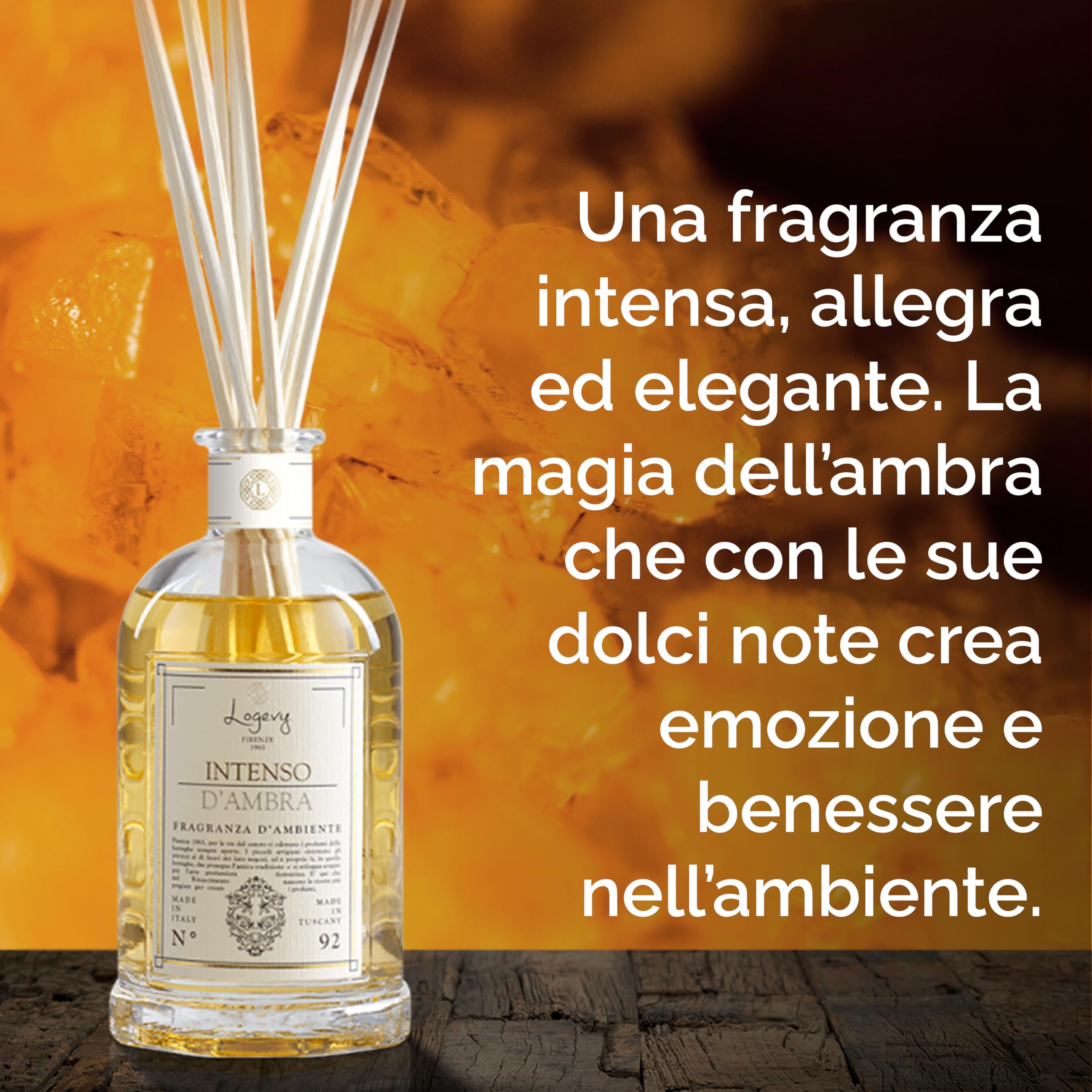 LOGEVY - Profumatore per Ambienti per il Benessere della Persona e della Casa - Intenso d'Ambra (500 ml NEW 2022)