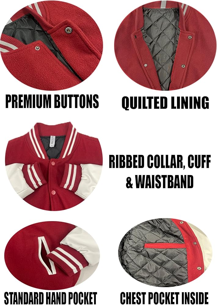 WEIV GEAR Mens Letterman Melton Varsity Jacket for Men Baseball