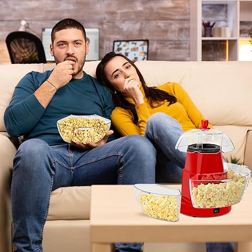 Miniatura 7 de SUSTEAS Máquina eléctrica de palomitas de maíz con 4 tazones para servir y taza medidora, sin aceite, para el hogar, fiesta familiar, niños, color