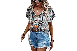 Women's BOGO Tops Summer Casual Floral Print V Neck Ruffle Short Sleeve...
