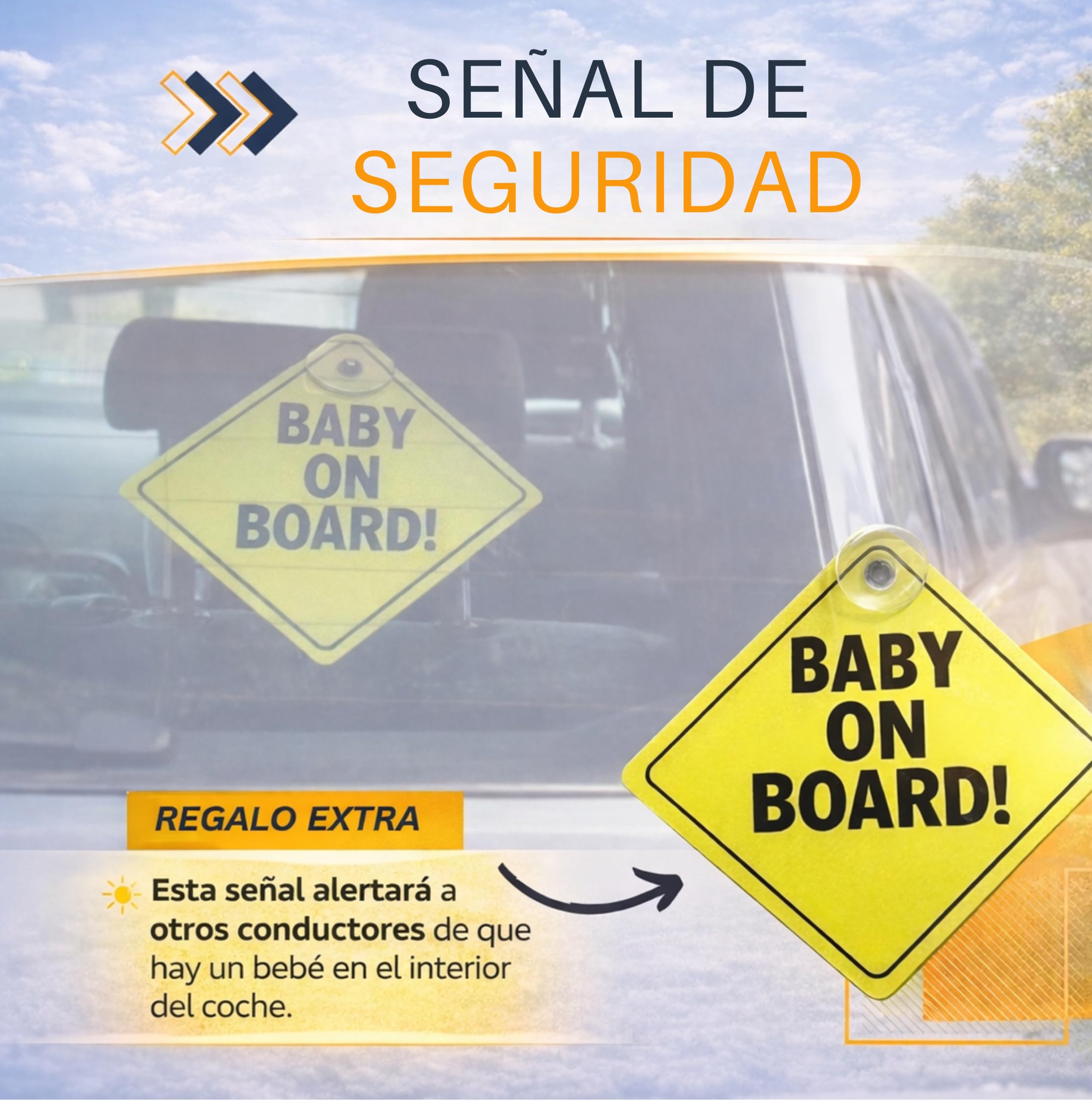 | BEBIKIS® SUPER PACK De Espejo Coche Para Bebe 100% IRROMPIBLE Para Asiento Trasero Con ROTACIÓN 360º + 2 Parasoles + Placa Baby On Board | Espejo Para Ver Al Bebé a Contramarcha En El Coche