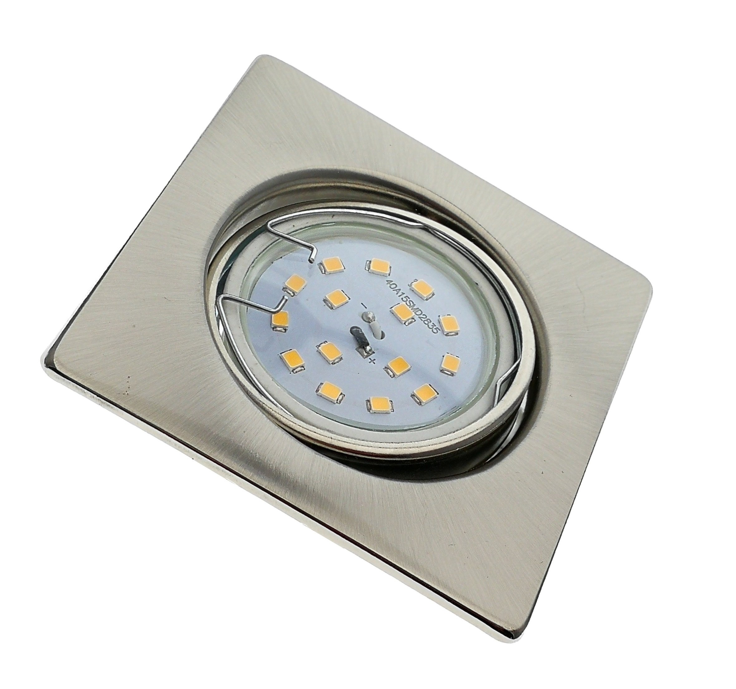 Trango 12er Set Einbaustrahler, Deckenstrahler 6729-122SB in Eckig Edelstahl-Look inkl. 12x GU10 LED Leuchtmittel, Einbauleuchten, Deckenleuchte, Einbauleuchte schwenkbar direkt 230V
