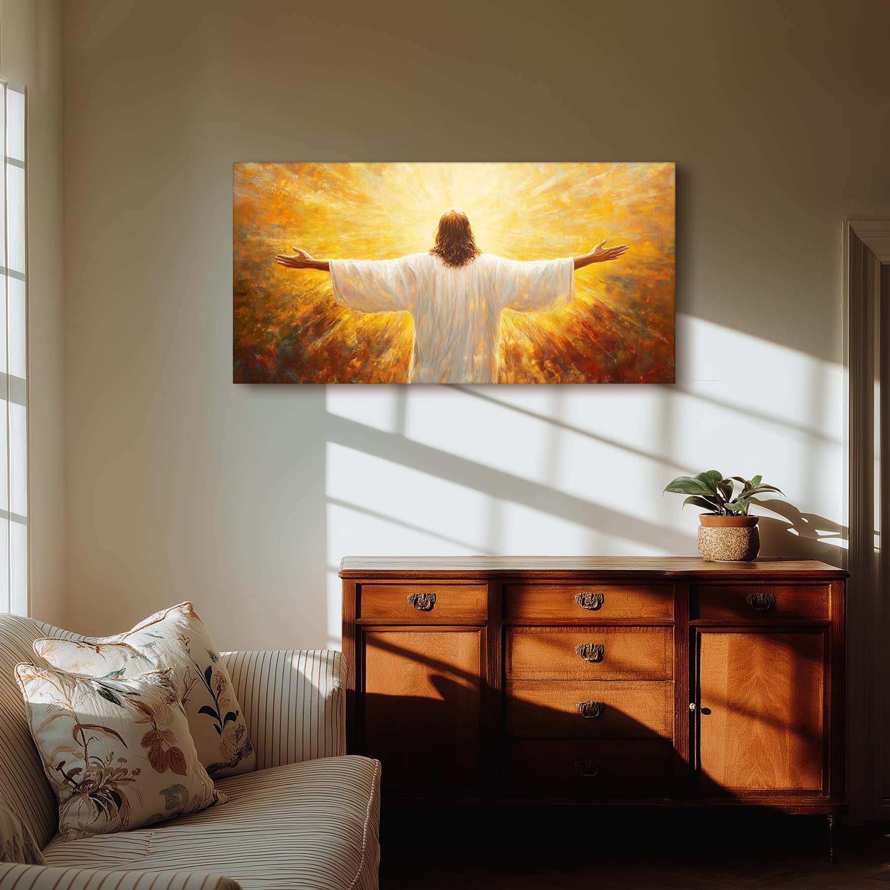 hyidecorart Cristiano de Jesús Cuadros Moderno Decoracion Salon 59x119 cm | Motivos Refinados, Impresión HD, Fácil de Colgar, Grandes Formatos, Decoración de Habitación Versátil, Arte Mural, Regalo