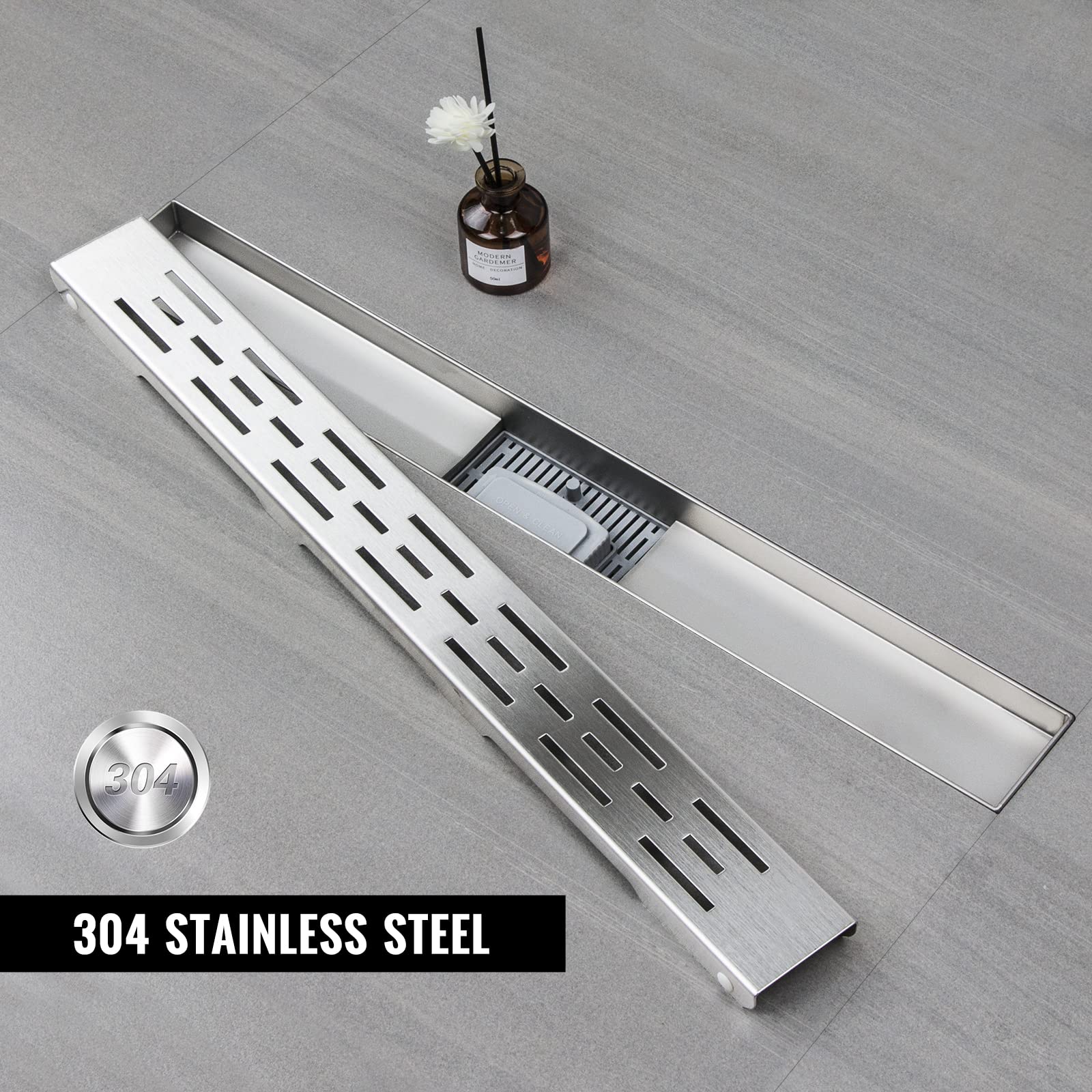 Scarico Doccia a Pavimento, Linee Corte 60 cm, Canalina in Acciaio Inox con Sifone e Filtro