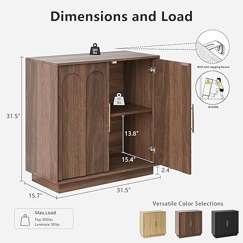 Vista 2 de Aparador de buffet con almacenamiento, gabinete de acento moderno de mediados de siglo con puertas arqueadas, consola multimedia modular, credenza