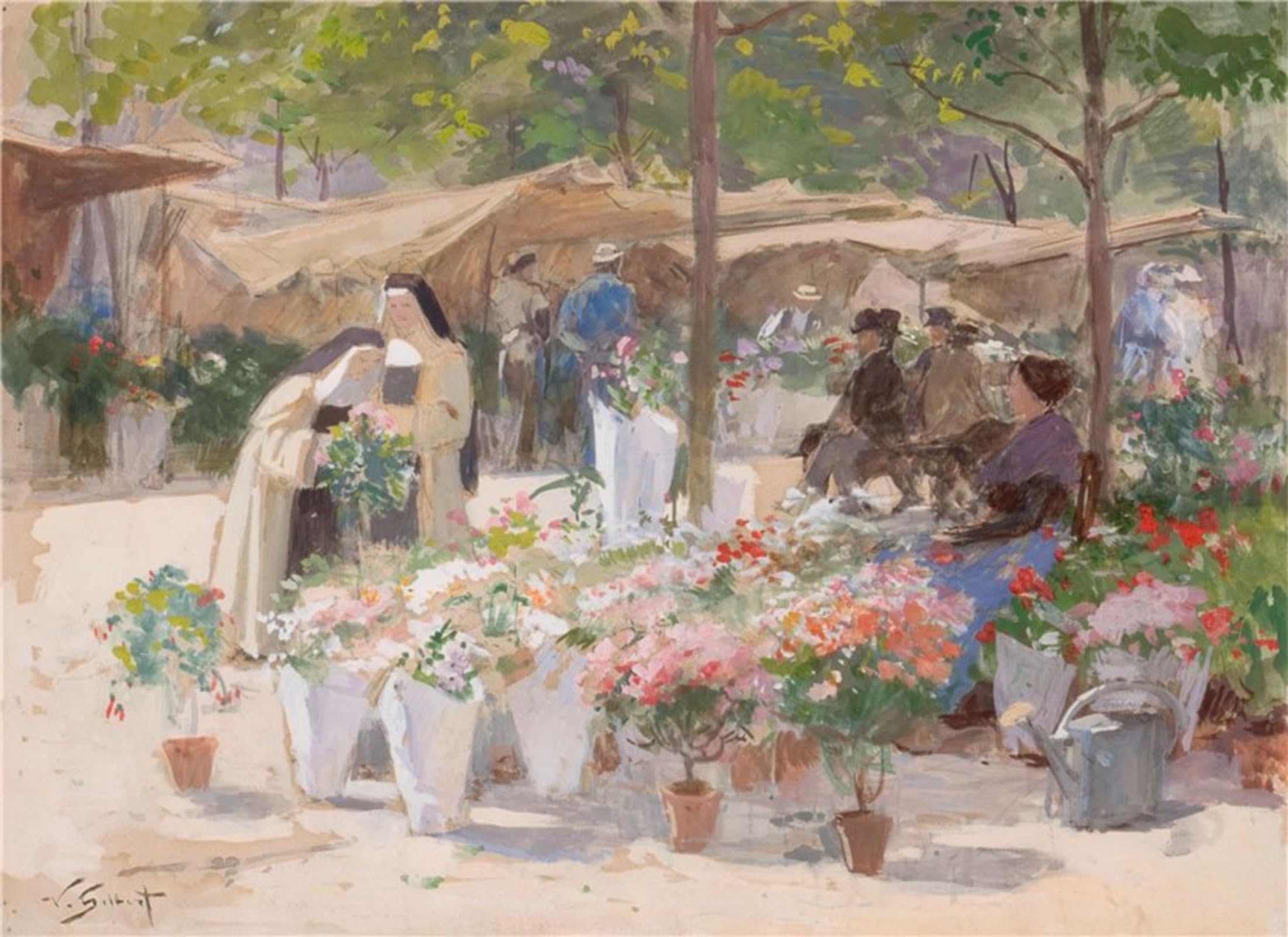 POSTERIIk Famous Modern Artwork Art Mural il mercato dei fiori Gabriel Gilbert Oil Paintings Pictures for Home Decor 60x90cm