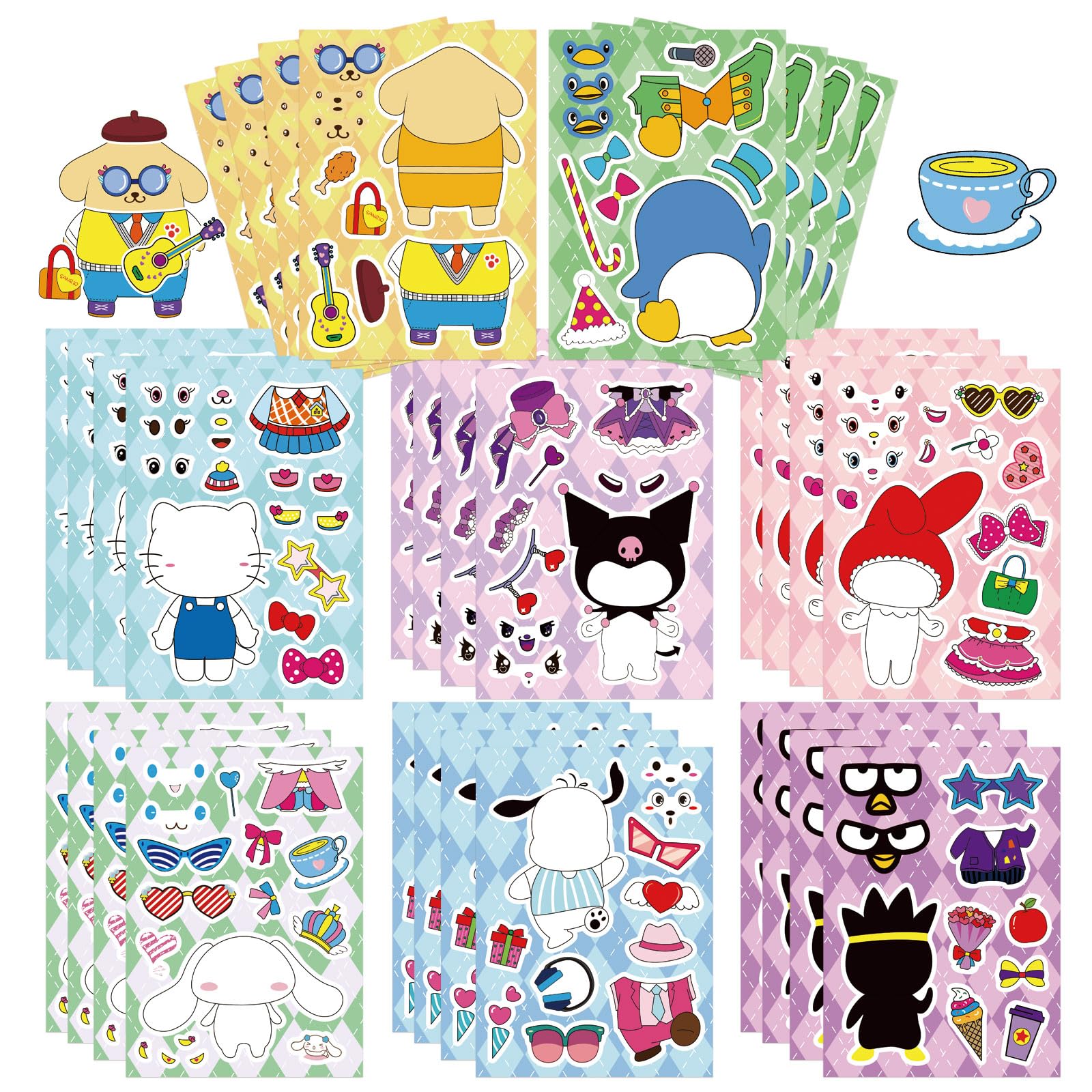 Cute Anime Stickers for Teen, 32 Sheets Make Your Own Cartoon Face Stickers, Teens Girls Boys, Classroom Rewards, Art Craft Party Supplies