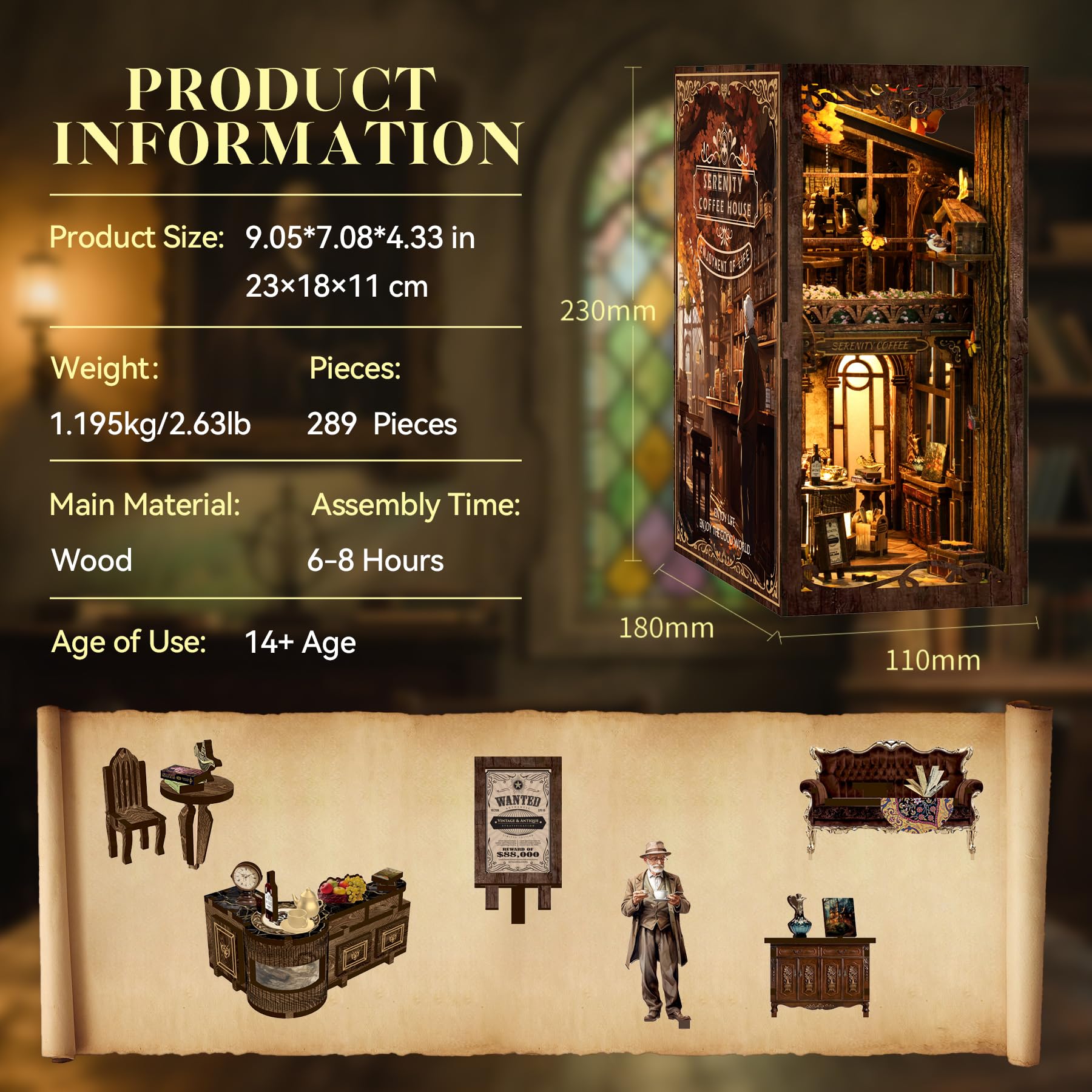 LUMYCE Kit Book Nook DIY per Adulti Casa in Miniatura con Luci LED da Montare, Modellismo 3D Creativo per Decorare Librerie - Regalo Originale per Appassionati di Fai da Te