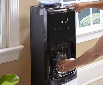 Primo Top-Loading Water Dispenser - 3 Temp (Hot-Cool-Cold) Water Cooler Water Dispenser for 5 Gallon Bottle w/Child Safety Lock, Black and Stainless Steel