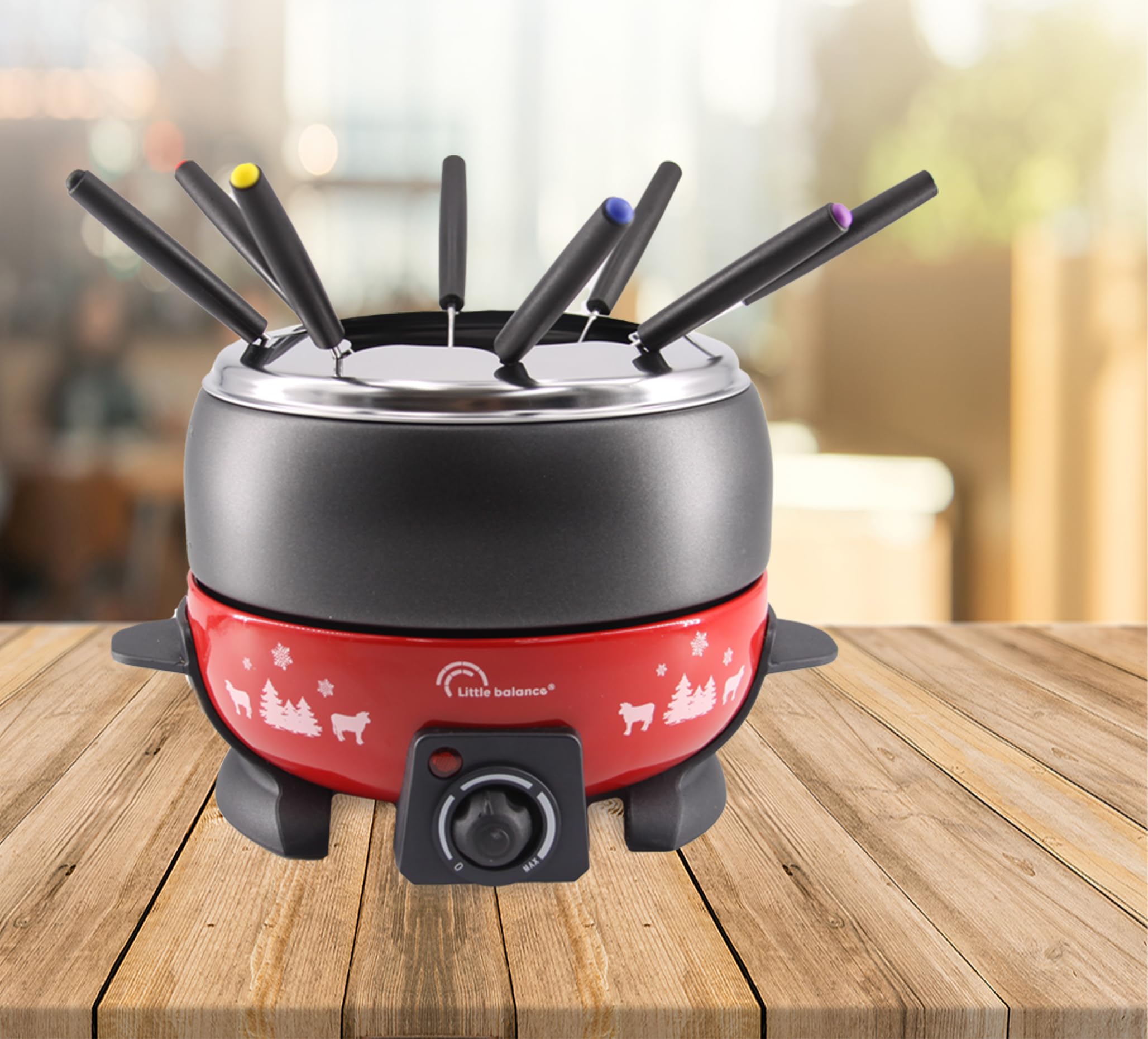 LITTLE BALANCE 8689 Happy Fondue 8 Meuuuh, Apparecchio per fonduta 8 persone, Caquelon antiaderente 2l, 800 W, Rosso