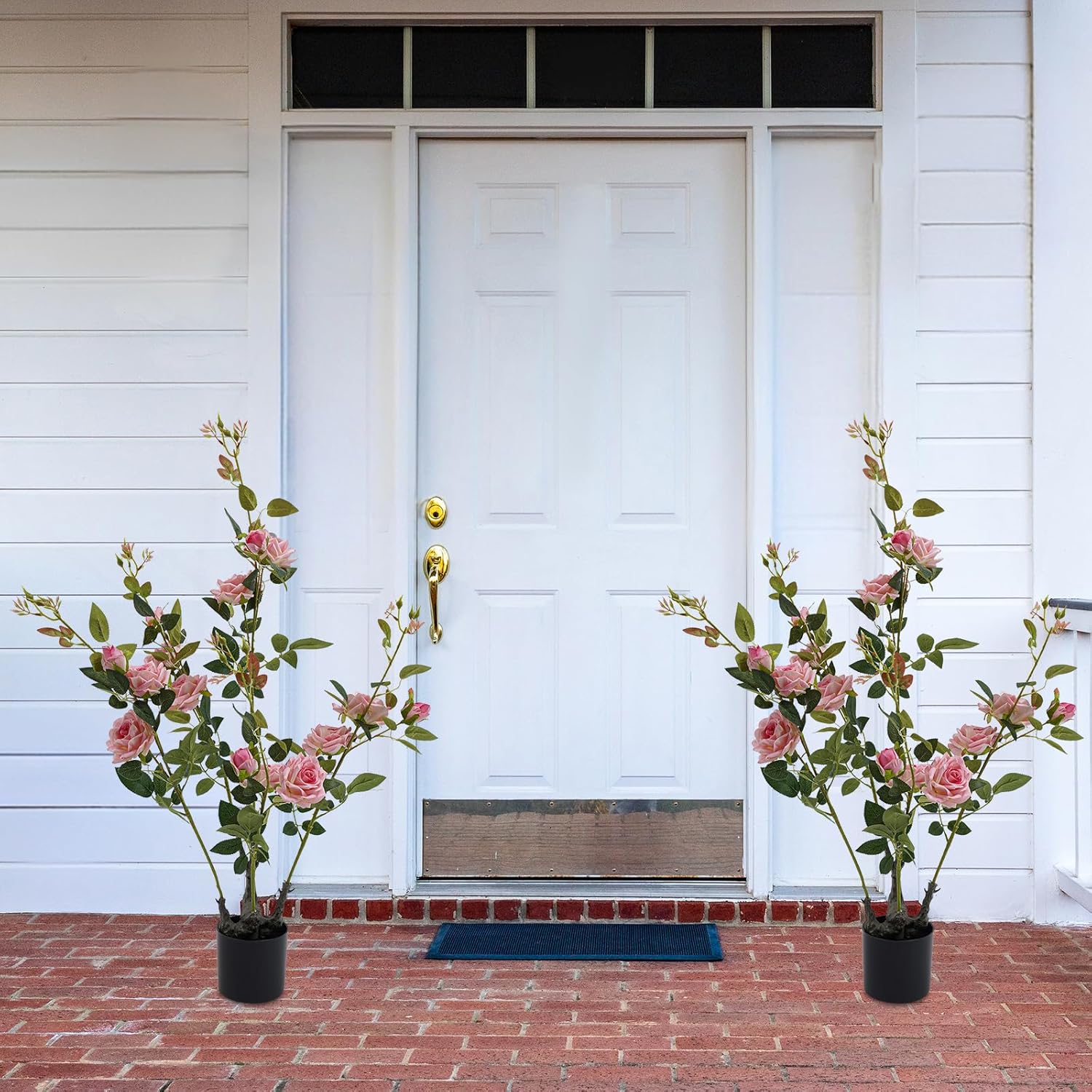 2 Pcs 35.4’’H Artificial Rose Tree Artificial Plants & Flowers Blooming Tree in Pot Fake Flowers Tree Beautiful Reusable Decorative for Home, Office, Hotel, Wedding (Pink)