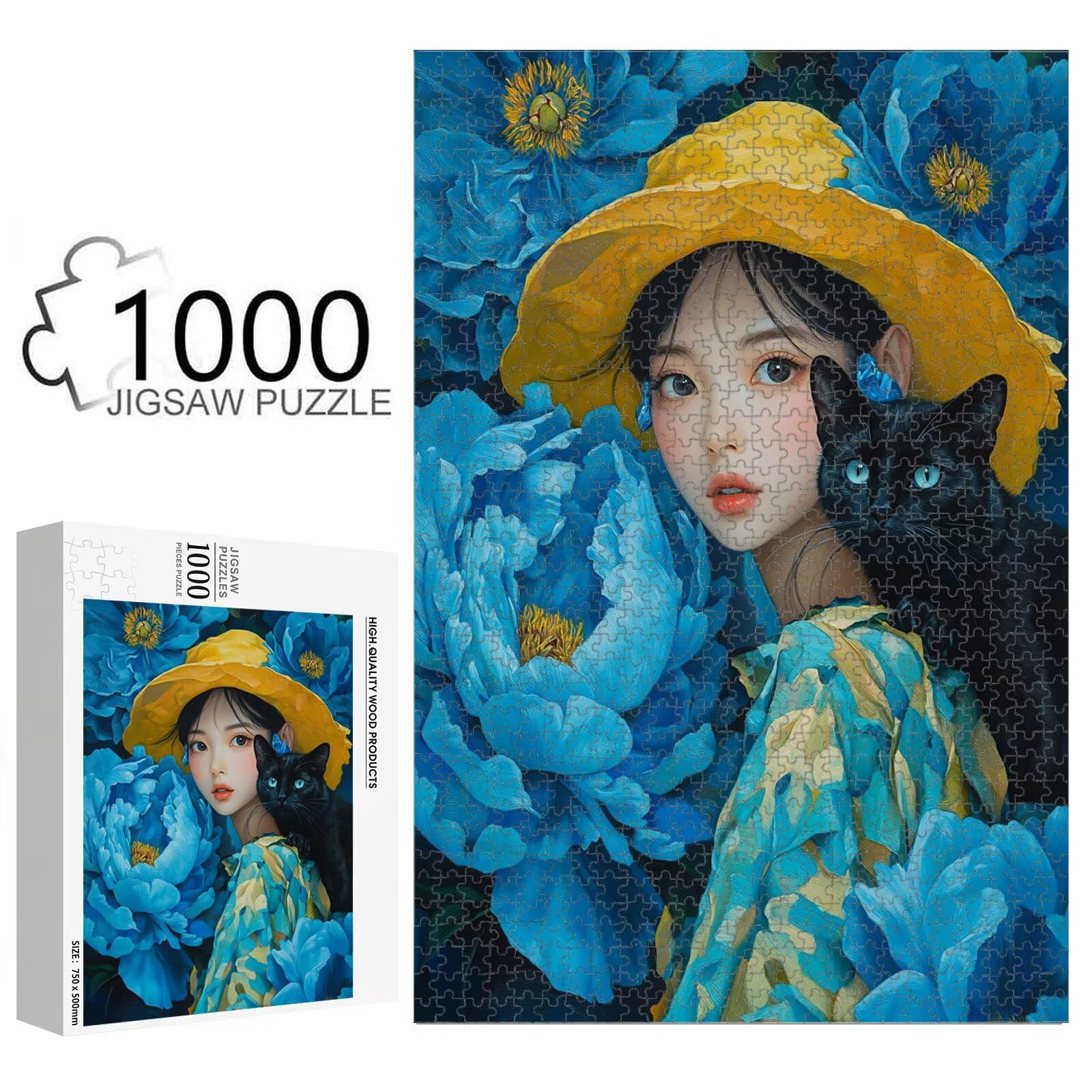 1000 elementów, puzzle dla dorosłych, kobiet i kotów, drewniane puzzle 1T#2003