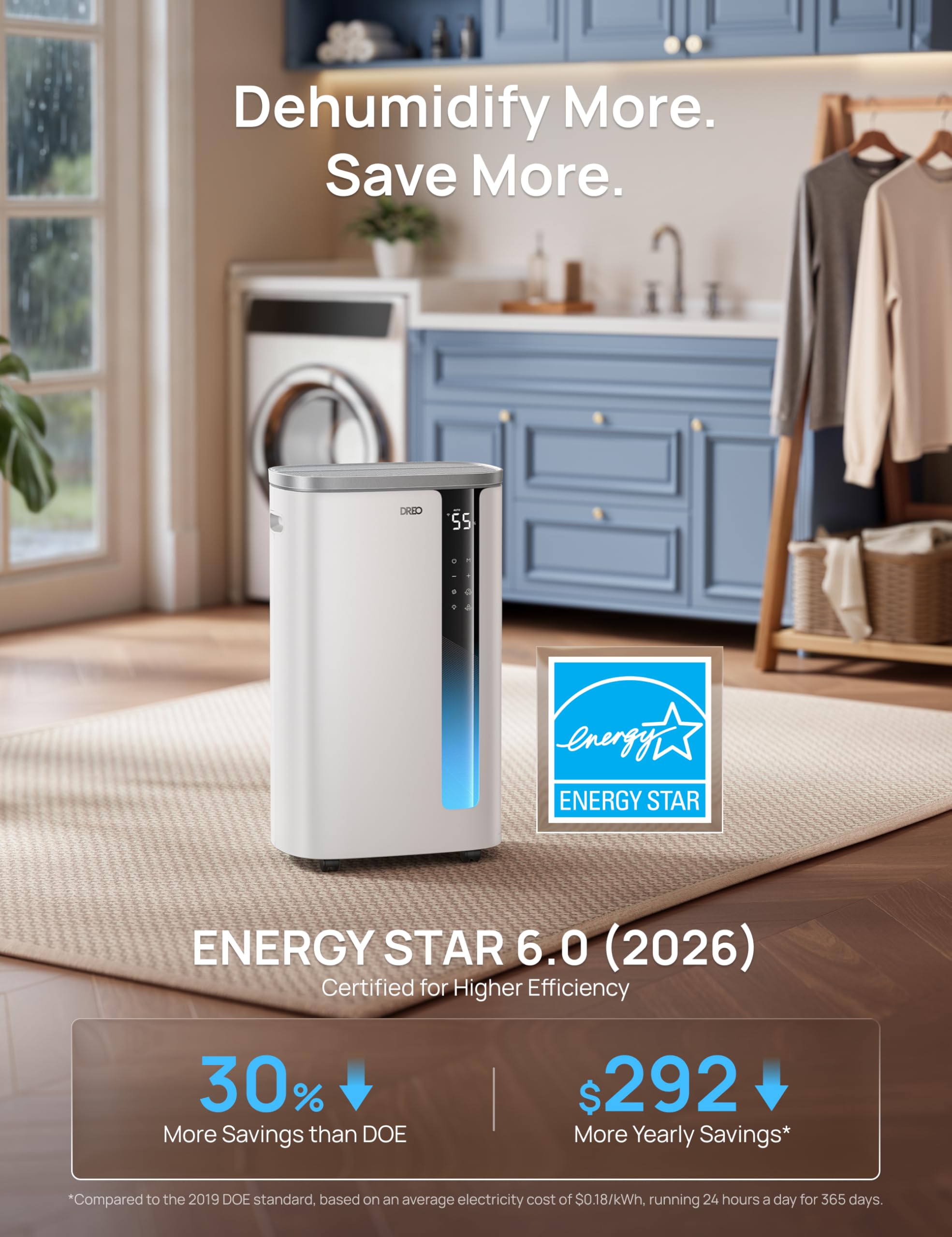 Waykar 80 Pints 5000 Sq. Ft 2025 Energy Star Dehumidifier for Basement | 90° Auto Swing, 30%–80% Humidity Control for home, Continuous drainage support, Whole-House Dehumidification, Auto-defrost product image 15
