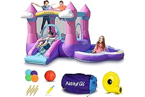 AirMyFun Inflatable Bounce House for Kids: Pink Toddler Bouncy Castle with Slide