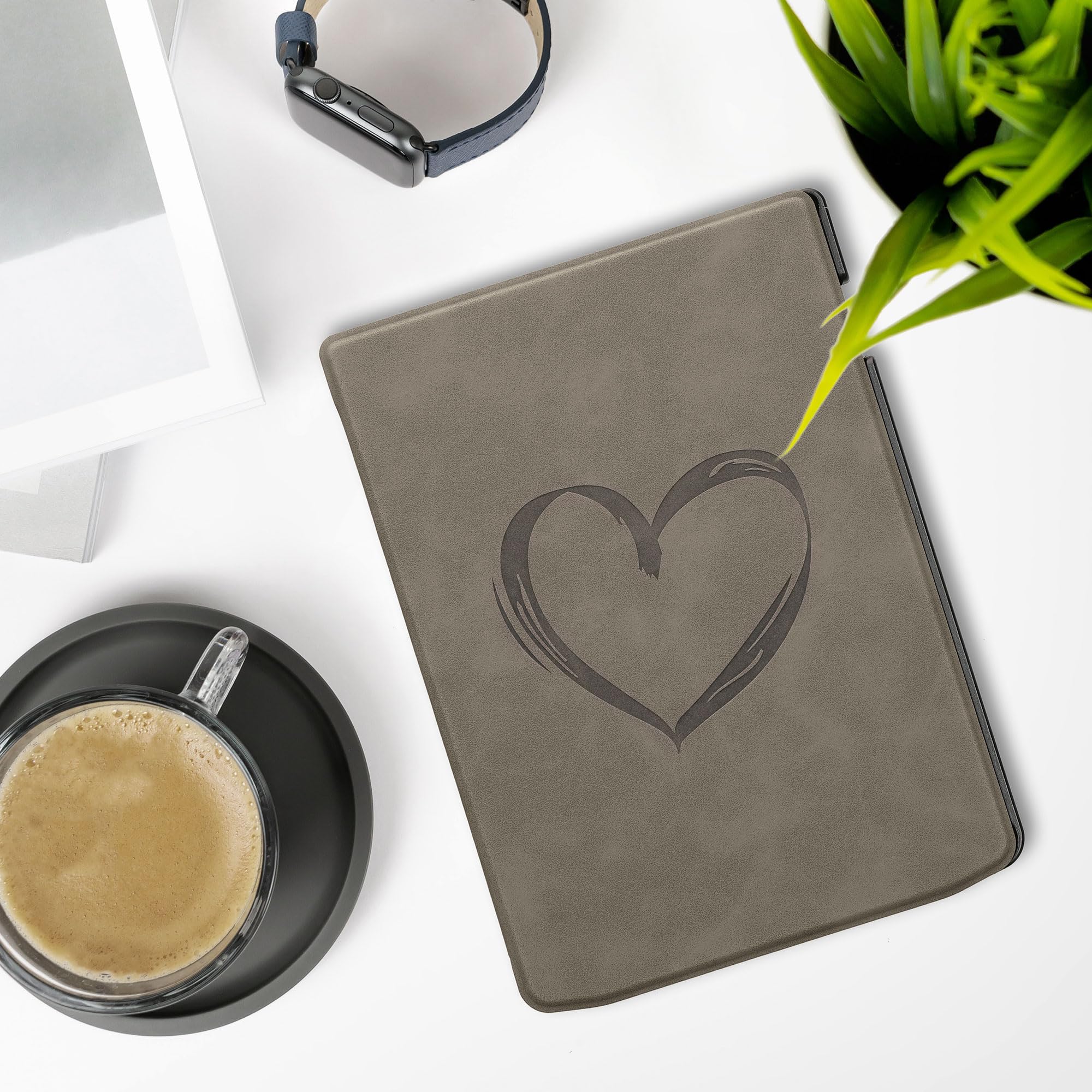 kwmobile Cover Compatible with Pocketbook InkPad 4 / Color 3 / Color 2 / Vivlio InkPad 4 / InkPad Color 3 Cover - eReader Case - Brushed Heart Grey - Image 2