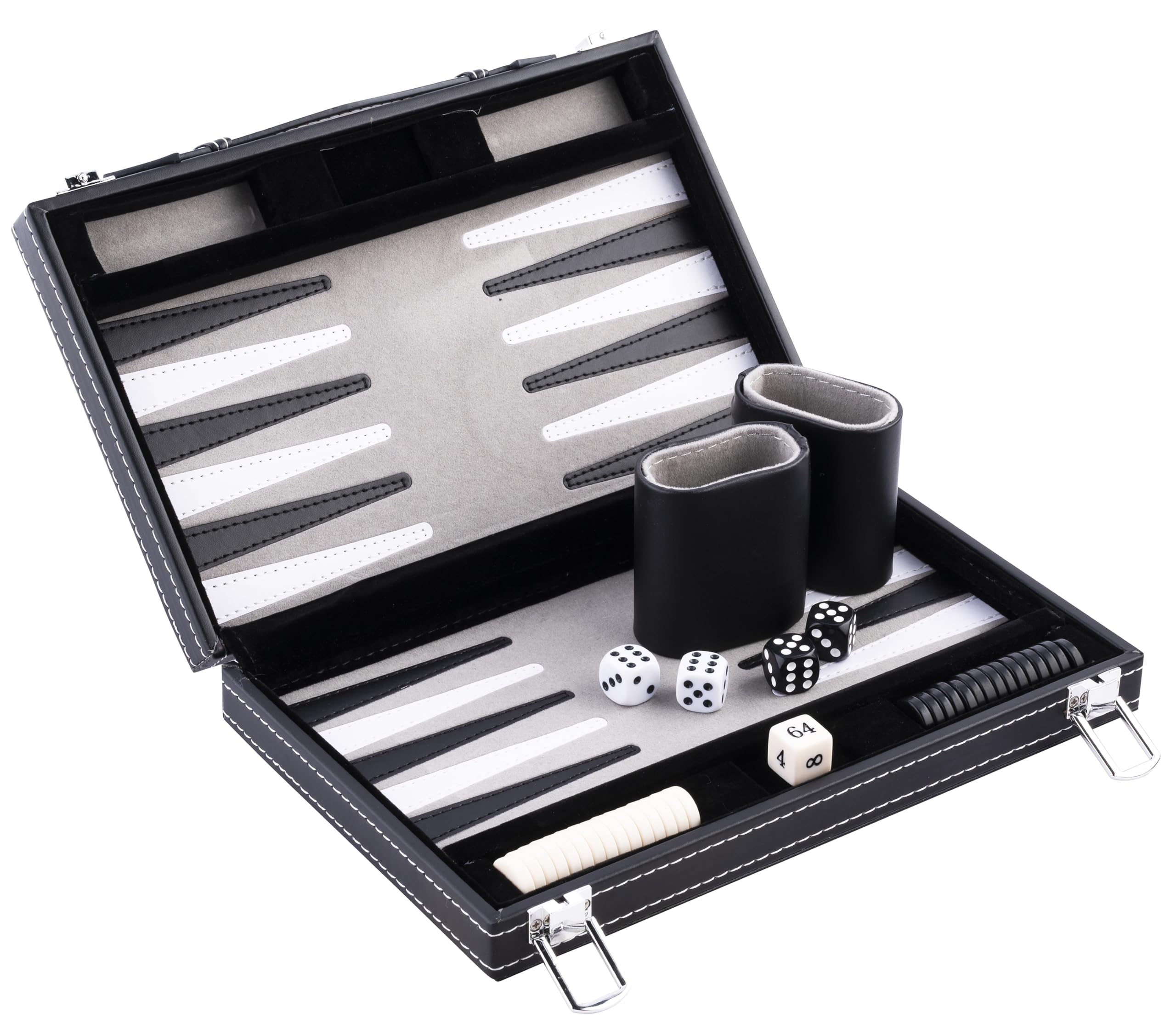 Engelhart – 250512 – Backgammon 11 cali – czarno-biało-szary – skóra sztuczna – filc – 2 osoby – gra podróżna