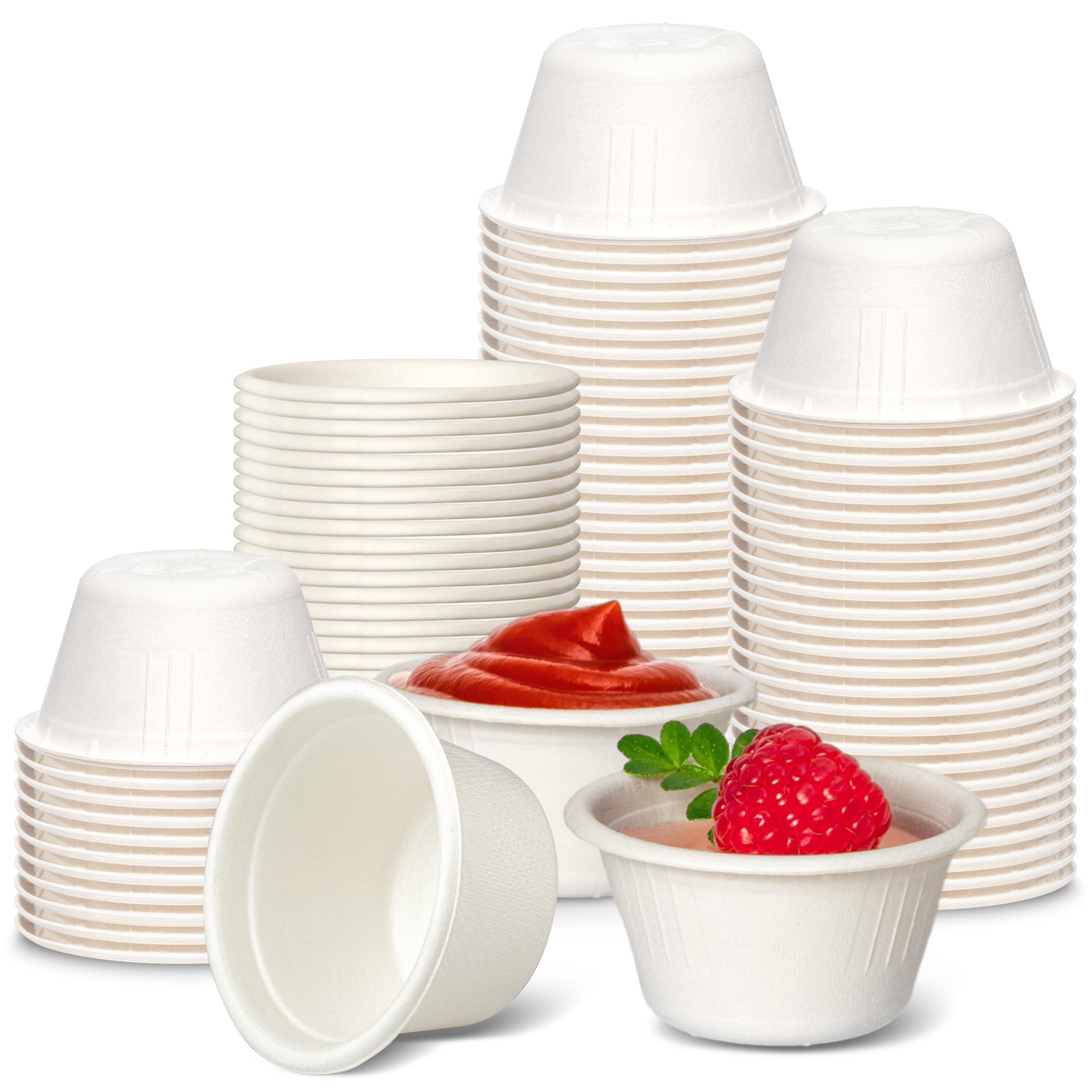 [Paquete de 200] Vaso desechable compostable blanco de 2 onzas, 100% biodegradable de caña de azúcar/bagazo, alternativa a vasos de papel y plástico, recipientes ecológicos para alimentos fríos o