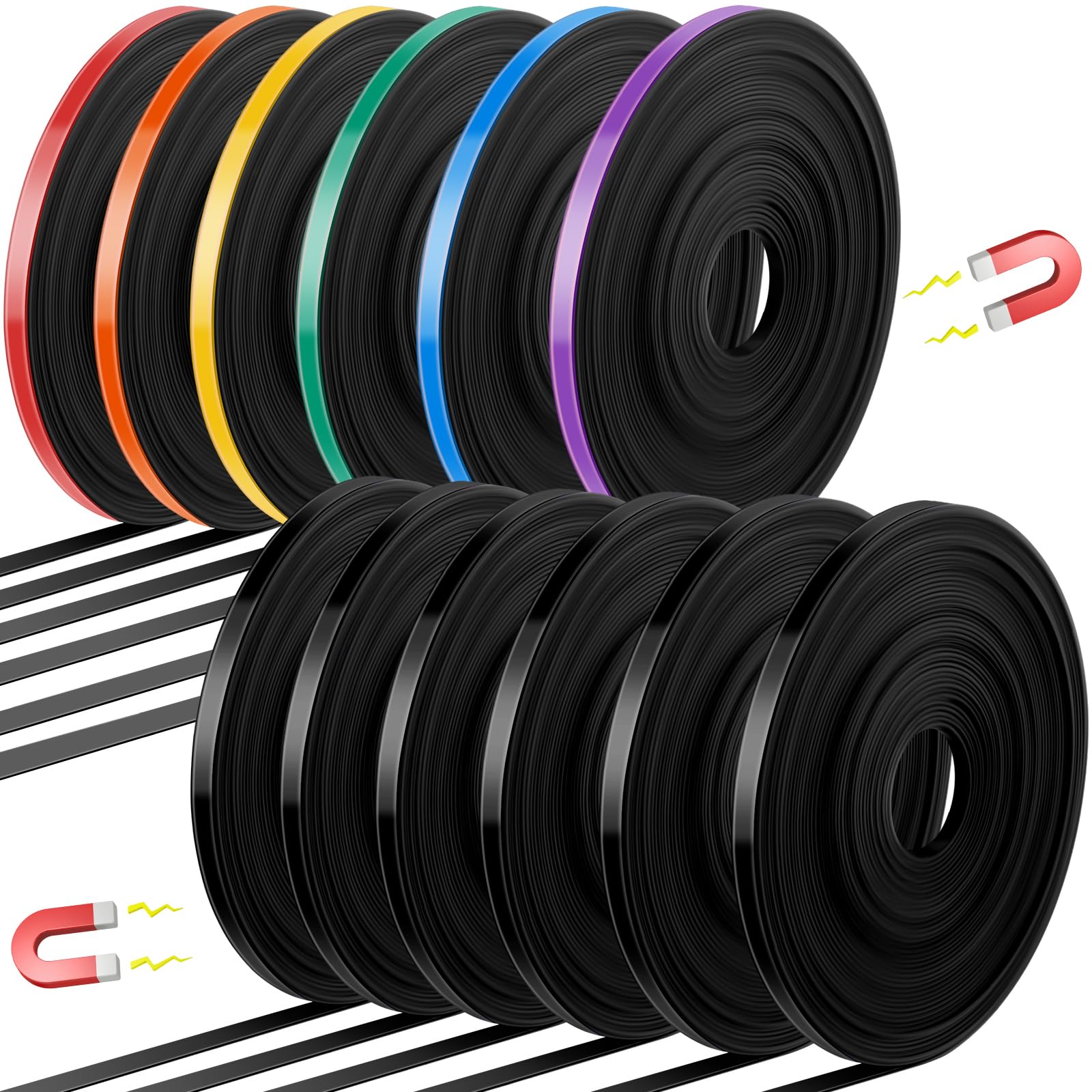Tellegloww 12 Rolls Magnetic Tape Roll Thin Strips, 1/4 Inch x 33 Feet Magnetic Board Dividers Whiteboard Graphic Decorative Tape Marking Line for