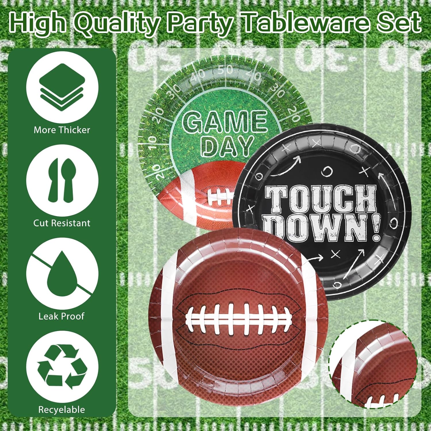 164PCS Football Party Supplies Birthday Decorations Football Banners Paper Plate Cup Napkins Fork Spoon Tablecloths for Football Match 24 Guests - Image 3