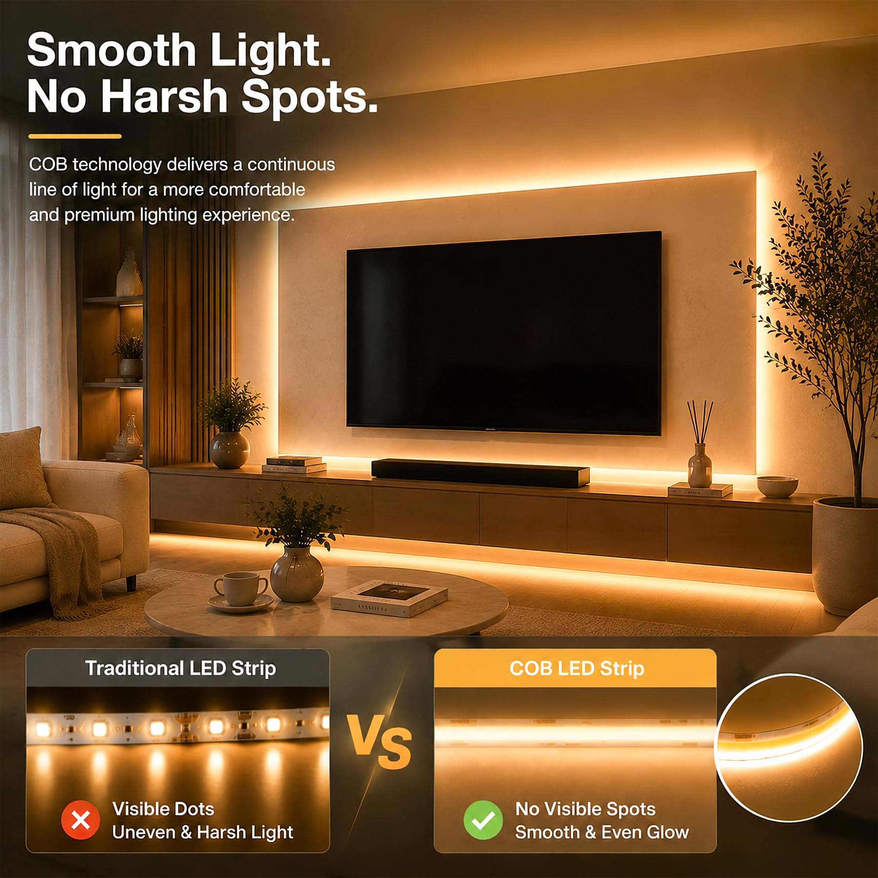 Sylvwin Striscia LED COB 20M,Strisce LED 24V 2700K Bianco Caldo