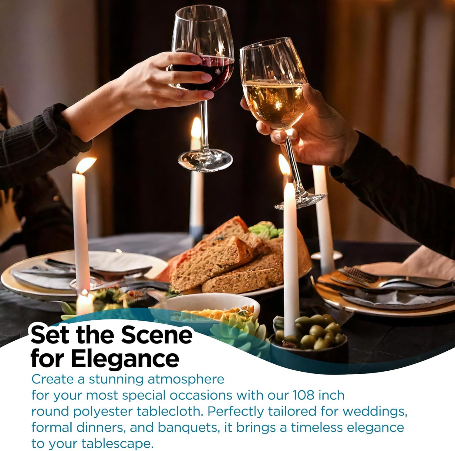 6 Pack 108 Inch Round Black Polyester Tablecloth, Table Cover, Stain and Wrinkle Resistant, Washable for Dining Table, Wedding Reception, Banquet, Party