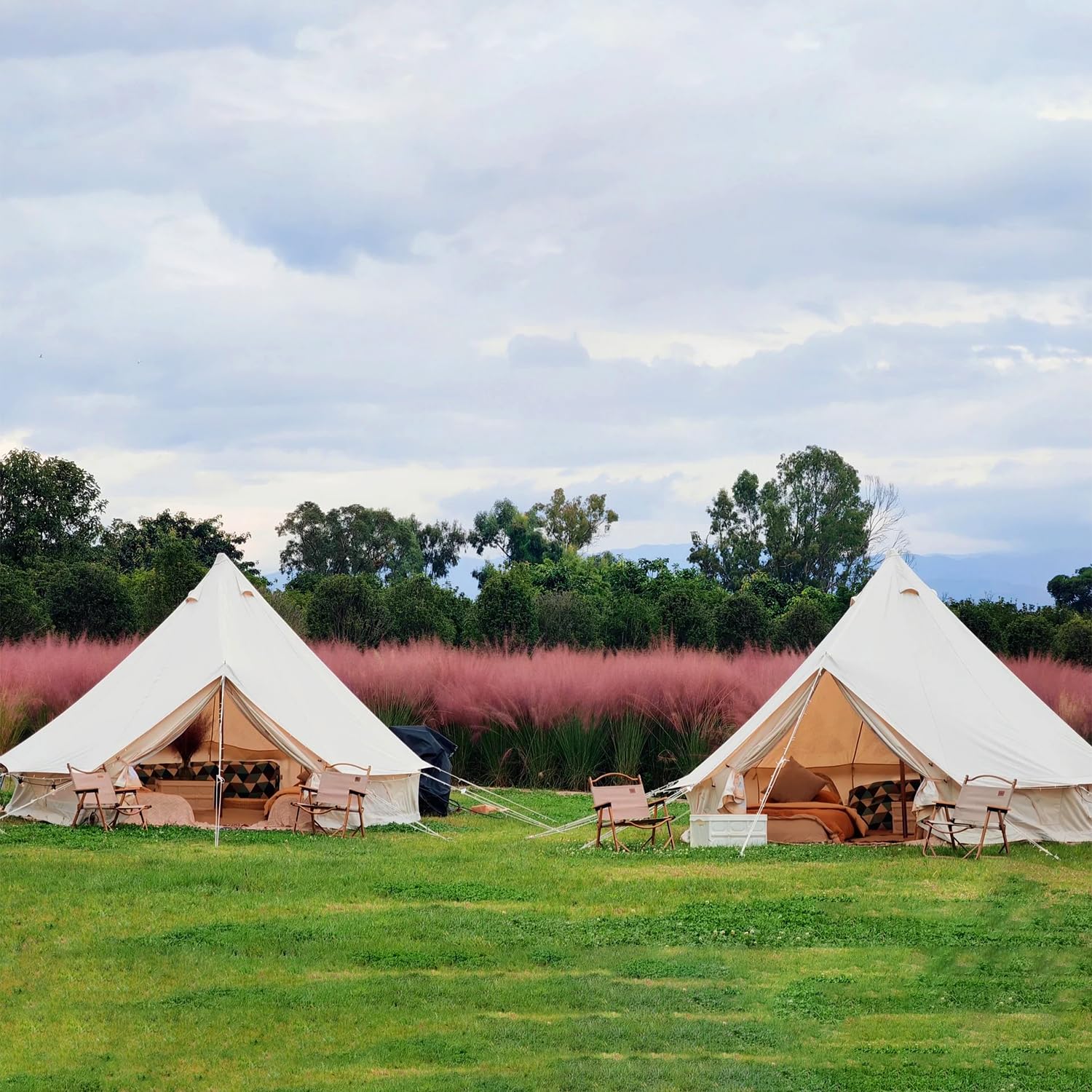 Tienda Bell lujo de 3m para 2-4 Personas, Bell Tent Exterior de Forma Redonda,Ttienda de Campaña Yurta Mongolia Algodón con Columna de Agua de 3000mm, Ideal para Camping, Festivales y Bodas,Tipo Yurta