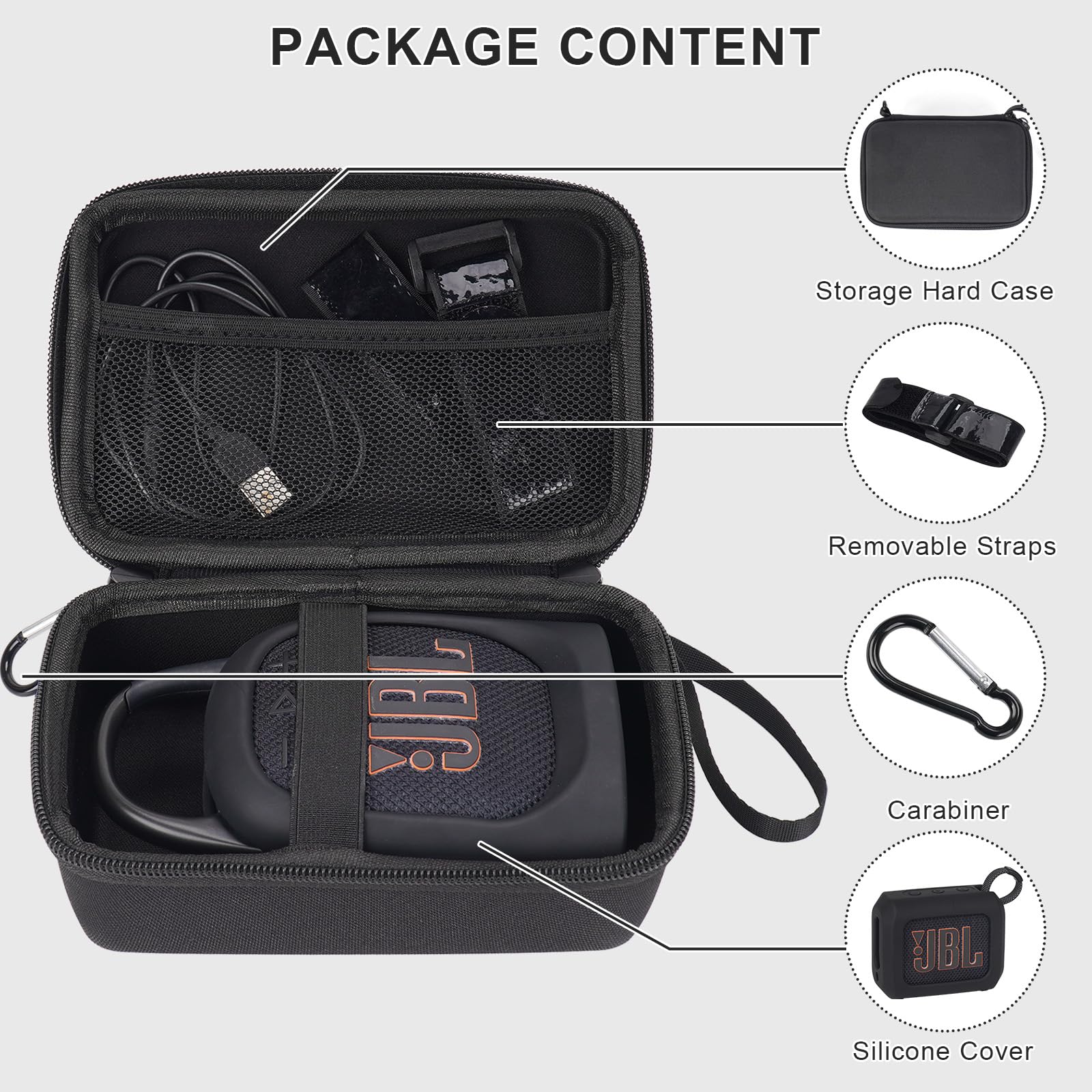 YouKnow Silicone Cover and Travel Case for JBL Clip 5 Ultra Portable Bluetooth Speaker, with Removable Strap Attach to Bike Golf Cart Boat (Black)