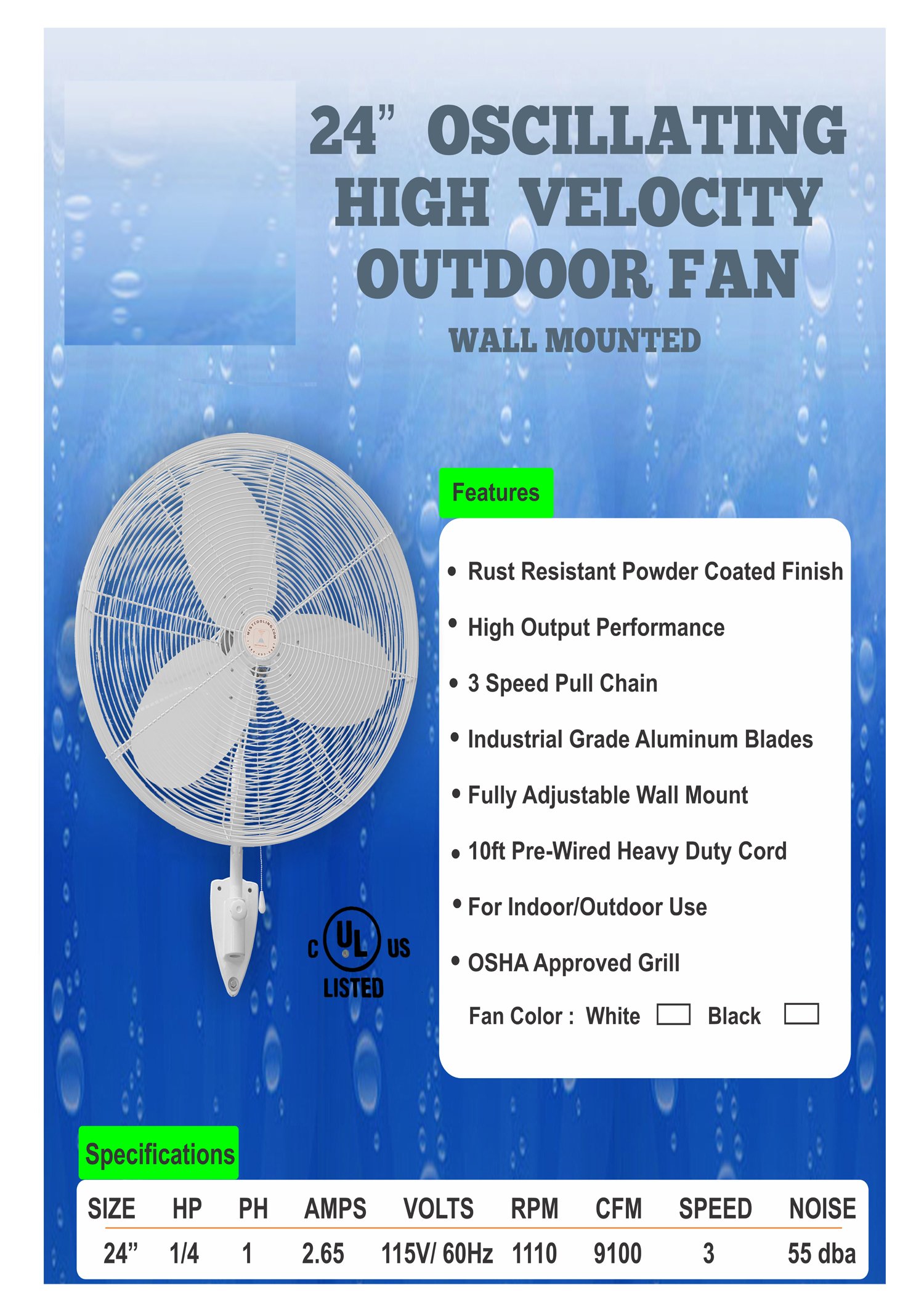 mistcooling 24'' OSC Misting Fan Kit - High Pressure (2 Fans White Color)
