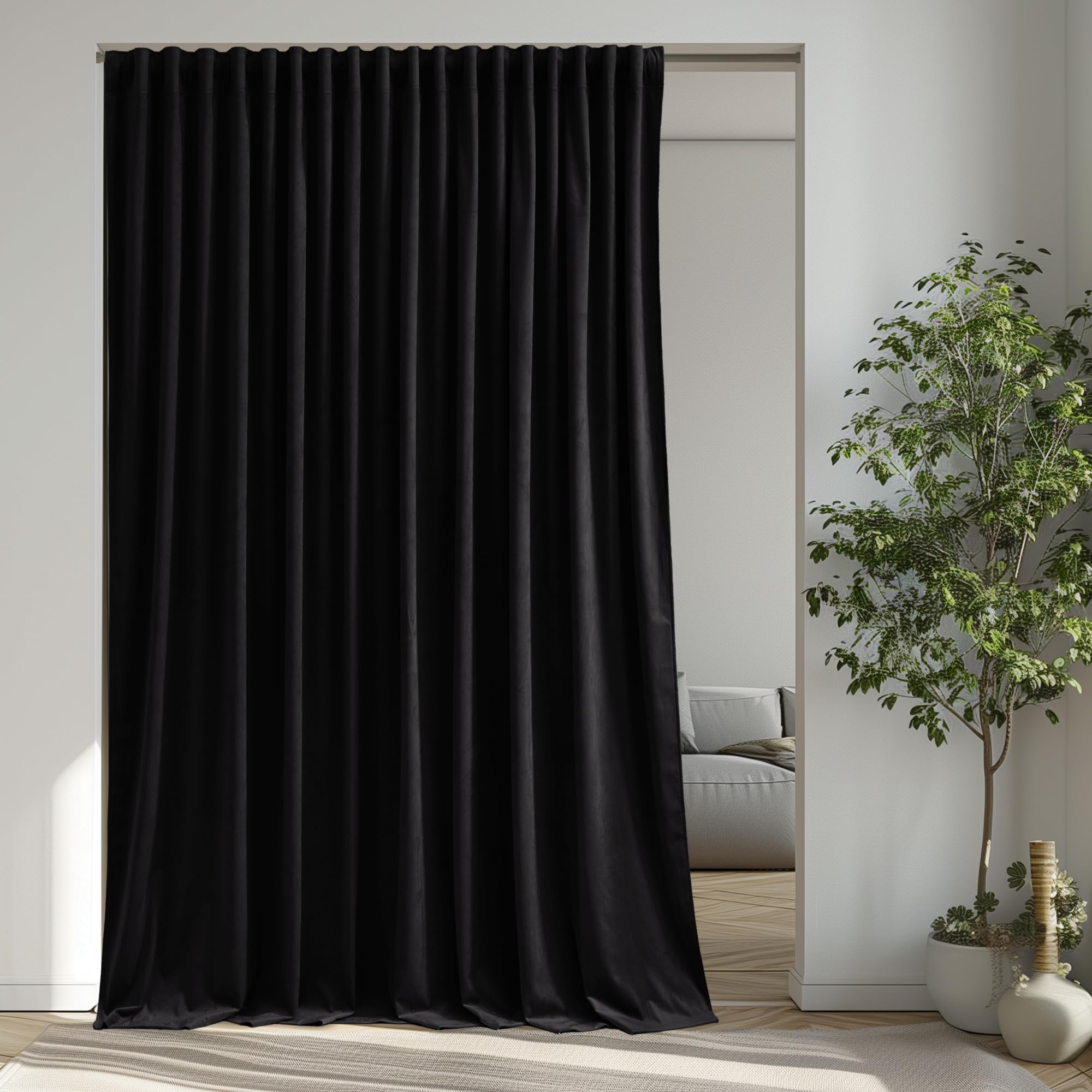 Photo 1 of StangH Black Velvet Theater Curtains Extra Wide Blackout Window Drapes for Sliding Glass Door, Halloween Backdrop Curtains for Living Dining Room/Sitting Area, W100 x L108, 1 Panel