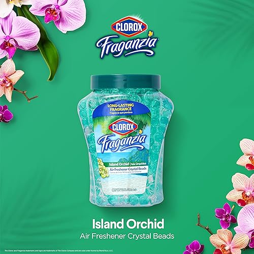 Miniatura 2 de Clorox - Aromatizante de ambiente en perlas de gel Fraganzia, con duradero aroma a Orquídeas Isleñas, para hogar, baño o automóvil, envase de 2
