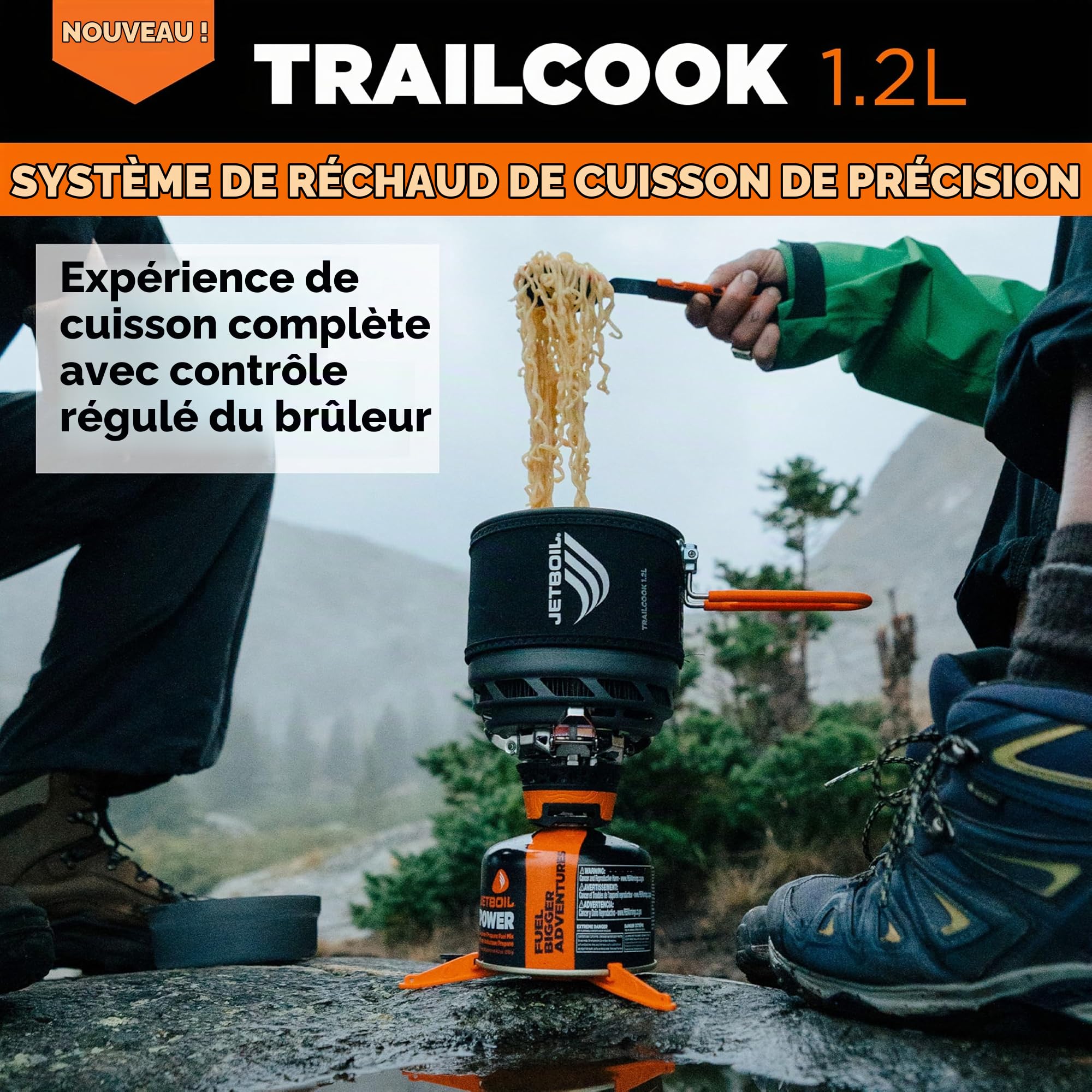 Jetboil TrailCook Réchaud de camping et de randonnée 1,2 l avec contrôle de la chaleur réglable, carbone