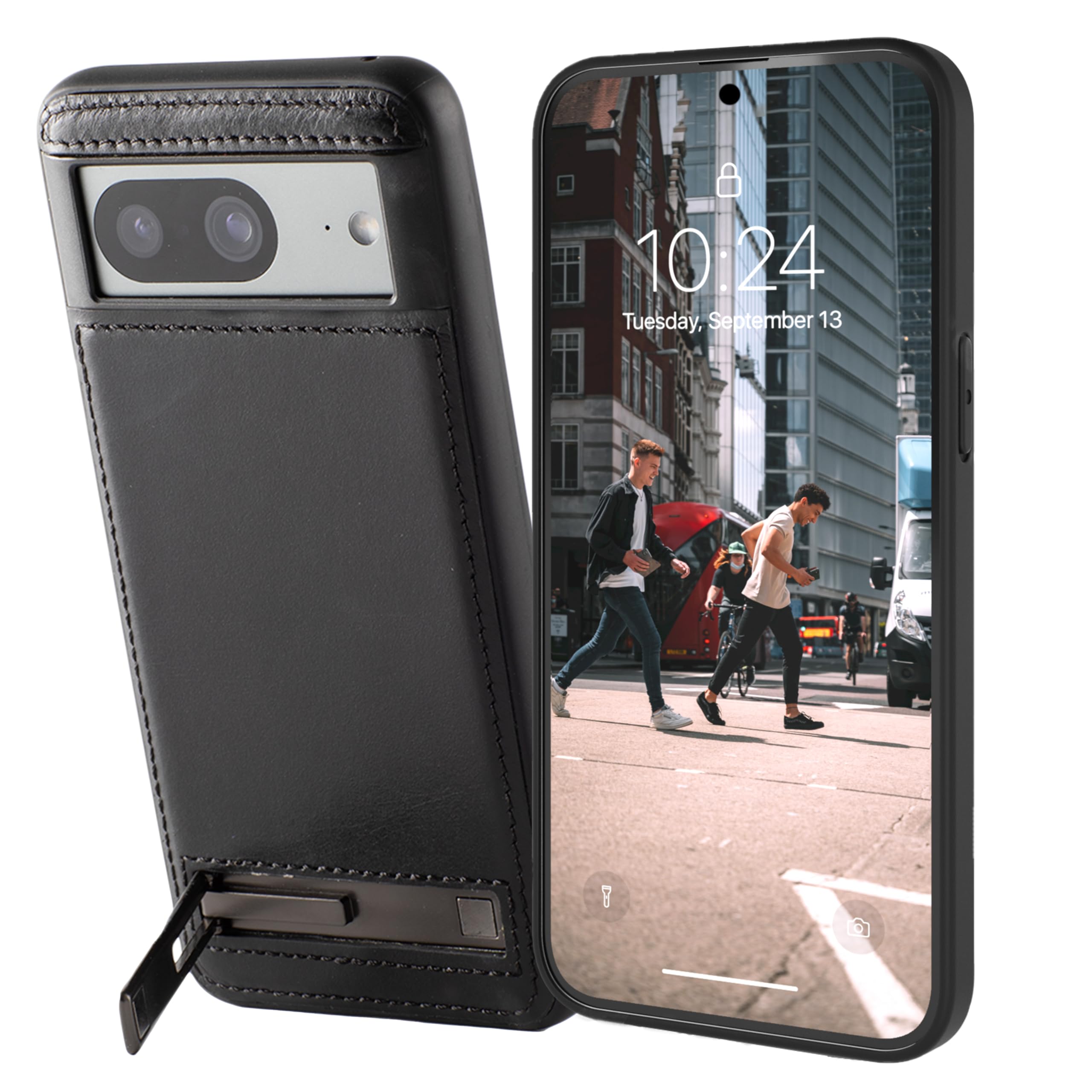 Snakehive Pixel 8 Metro Leather Case || Genuine Leather & Wireless Charging Compatible Cover with Kickstand || Real Leather Phone Case Compatible with