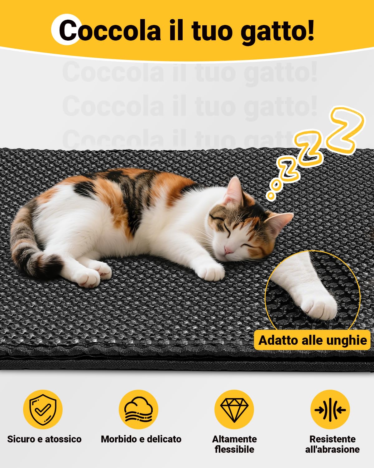 Ycozy Tappetino Lettiera Gatto Extra Grande 90 X 60 cm Tappeto Lettiera EVA Doppio Strato a Nido d'Ape Tappetino da Toilette per Gatti Impermeabile Facile da Pulire